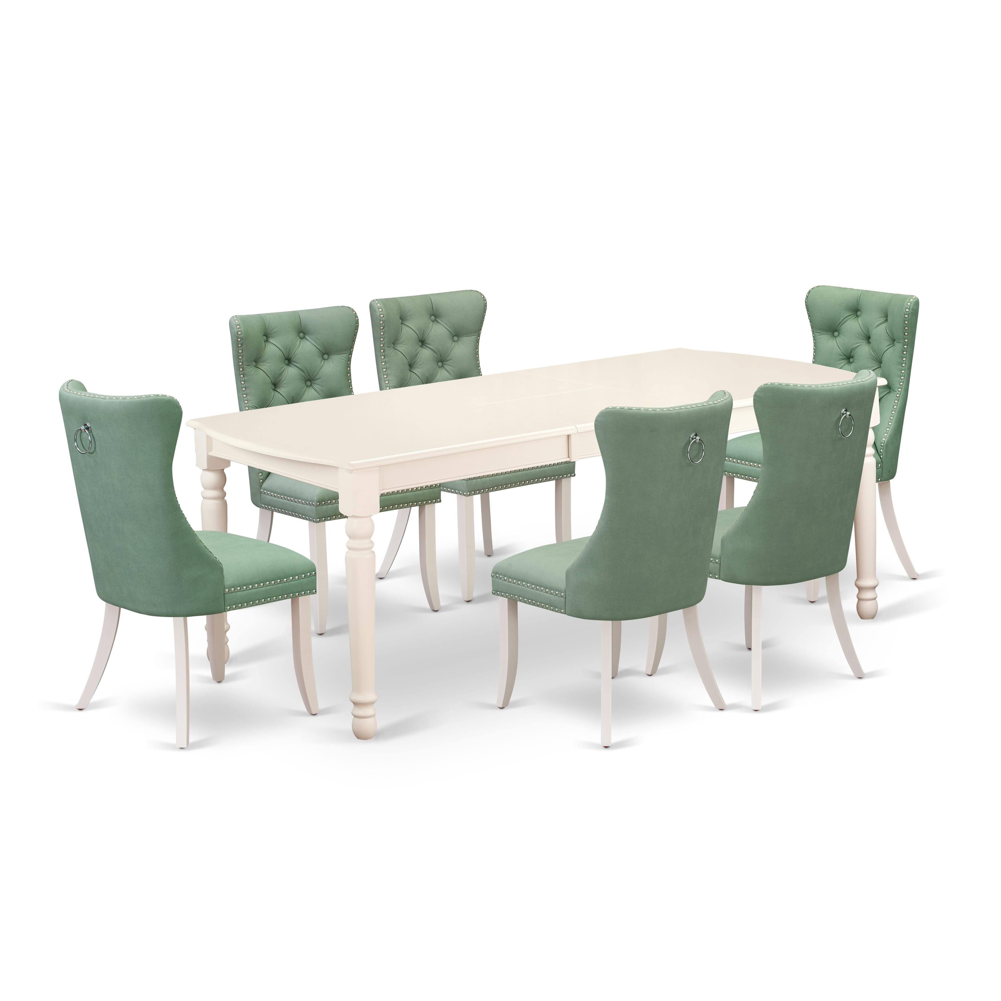 East West Furniture DODA7-LWH-22 7 Piece Dining Room Table Set Contains a Rectangle Dining Table with Removable leaf and 6 Upholstered Parson Chairs, 42x78 Inch, linen white