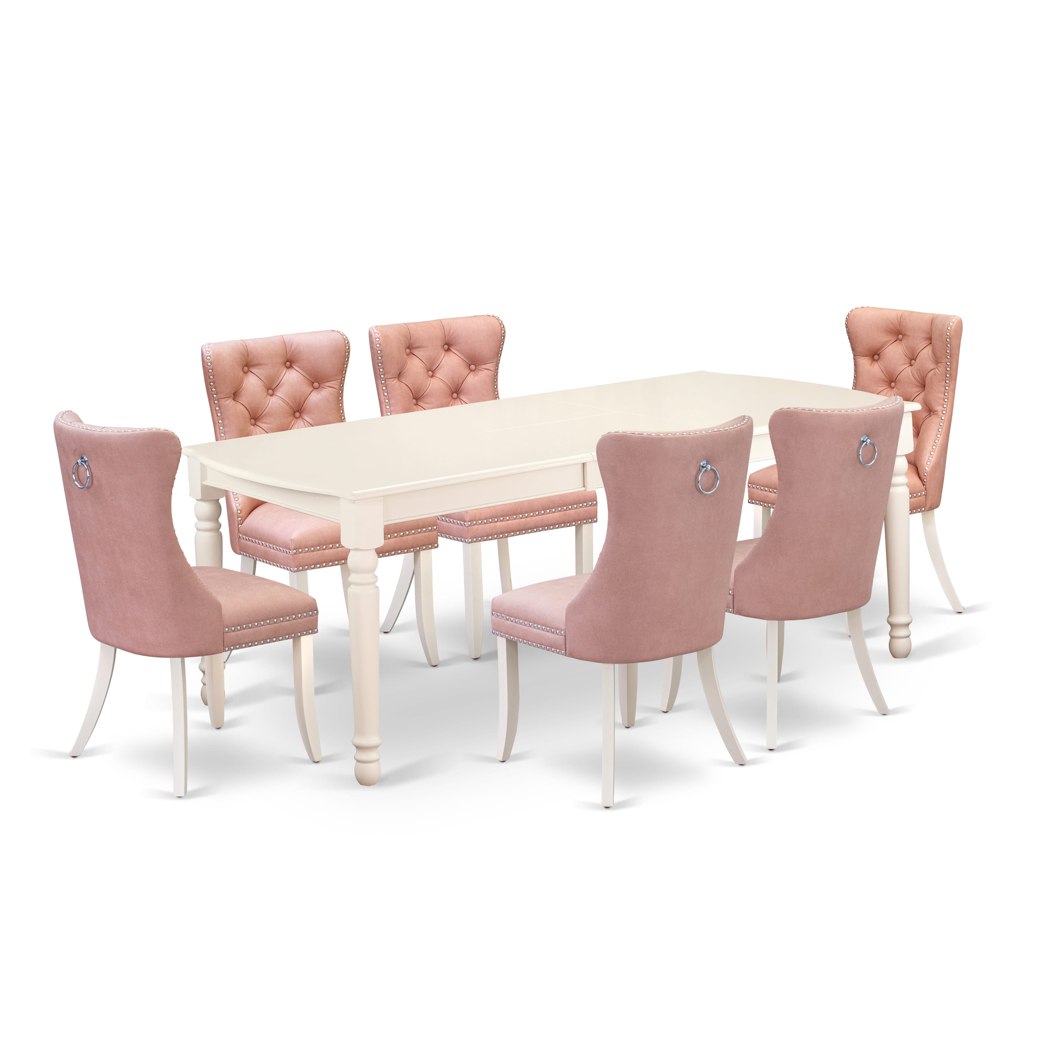 East West Furniture DODA7-LWH-23 7 Piece Dining Room Set Includes a Rectangle Dining Table with Removable leaf and 6 Upholstered Parson Chairs, 42x78 Inch, linen white