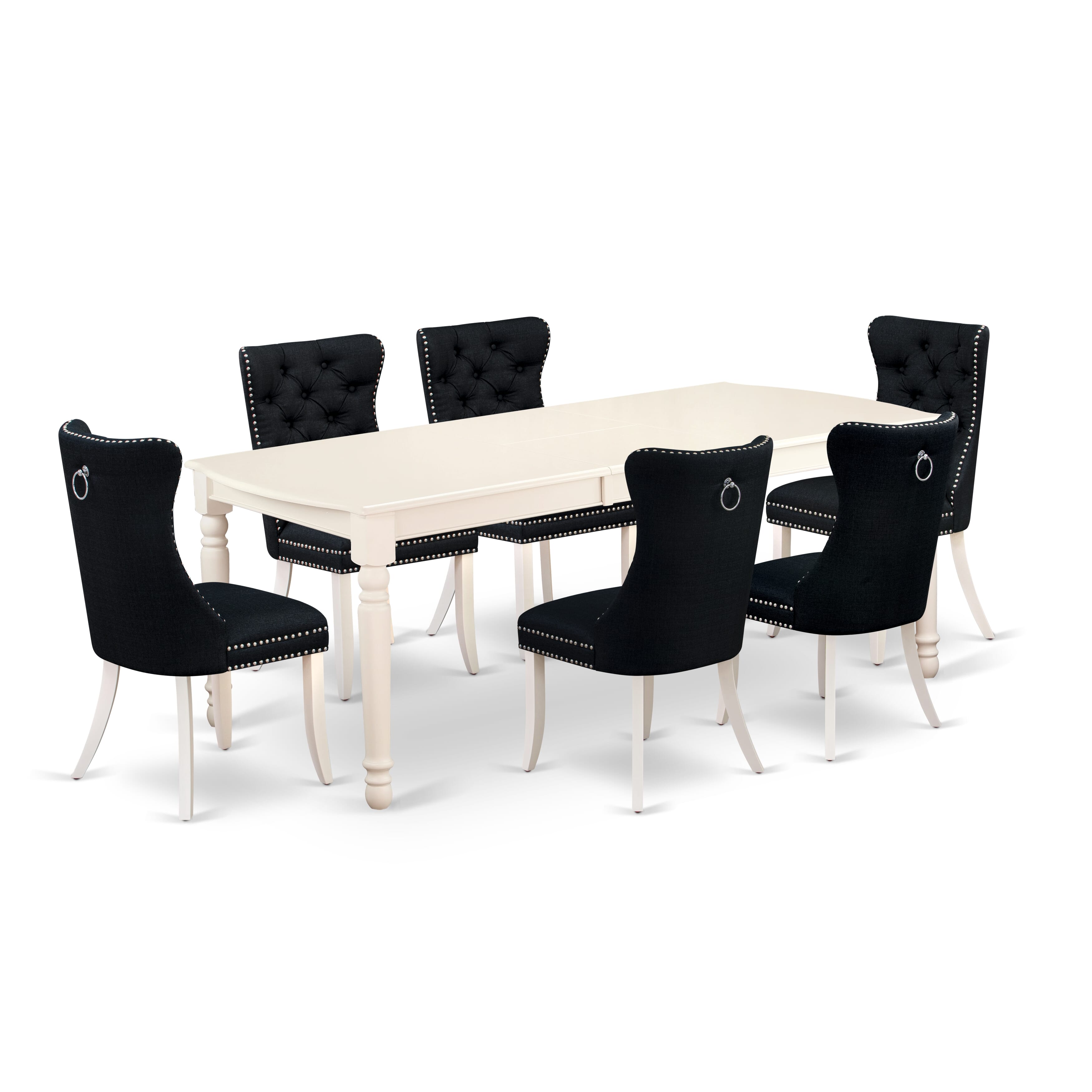 East West Furniture DODA7-LWH-24 7 Piece Dining Set Consists of a Rectangle Kitchen Table with Removable leaf and 6 Upholstered Chairs, 42x78 Inch, linen white