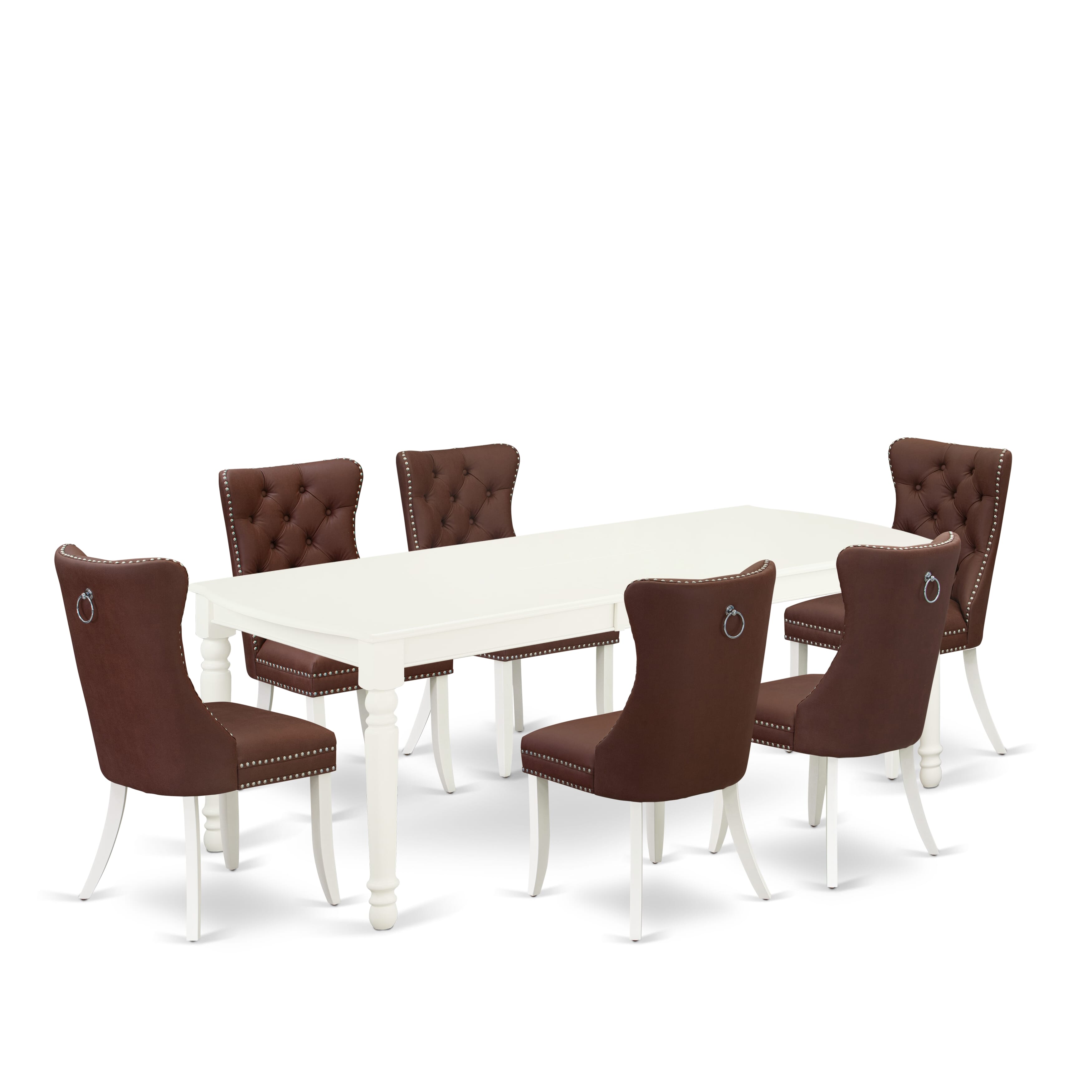 East West Furniture DODA7-LWH-26 7 Piece Dining Room Table Set Contains a Rectangle Dining Table with Removable leaf and 6 Upholstered Parson Chairs, 42x78 Inch, linen white