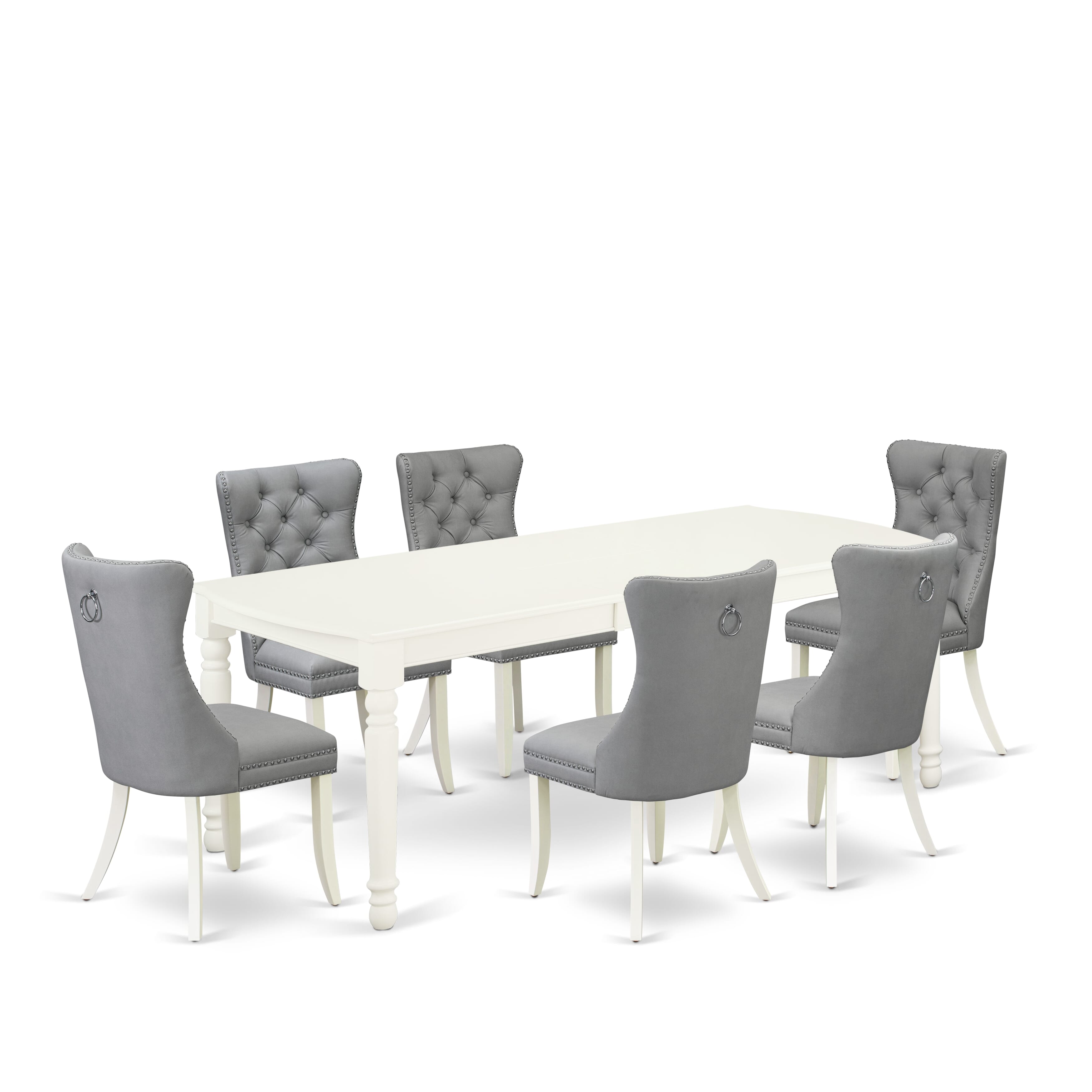 East West Furniture DODA7-LWH-27 7 Piece Dining Room Set Consists of a Rectangle Kitchen Table with Removable leaf and 6 Upholstered Parson Chairs, 42x78 Inch, linen white