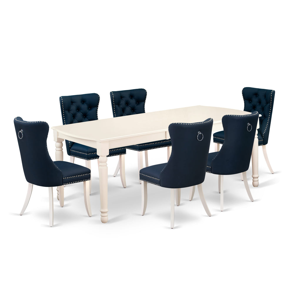 East West Furniture DODA7-LWH-29 7 Piece Dinette Set Includes a Rectangle Dining Table with Removable leaf and 6 Upholstered Chairs, 42x78 Inch, linen white