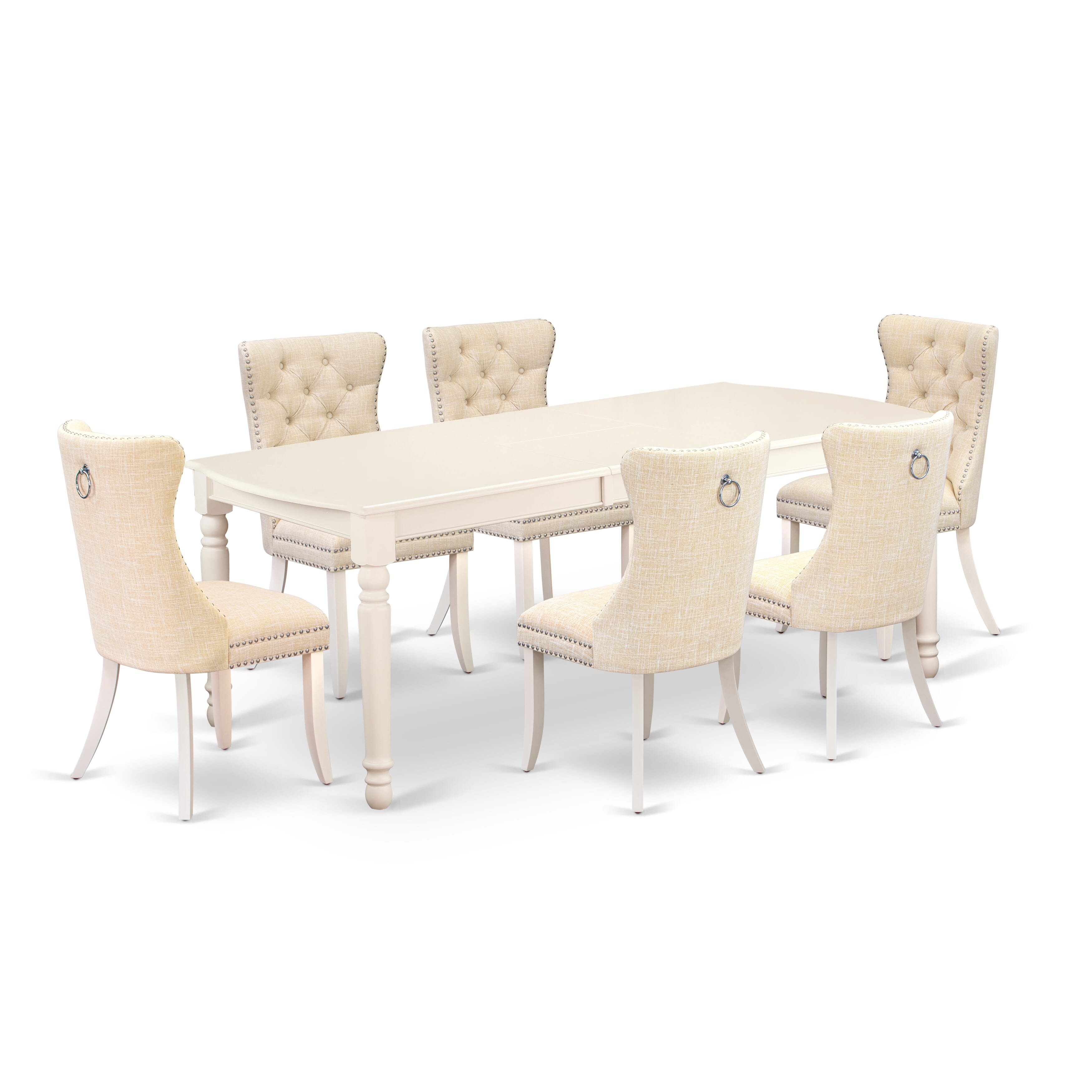 East West Furniture DODA7-LWH-32 7 Piece Dining Set Includes a Rectangle Kitchen Table with Removable leaf and 6 Upholstered Chairs, 42x78 Inch, linen white