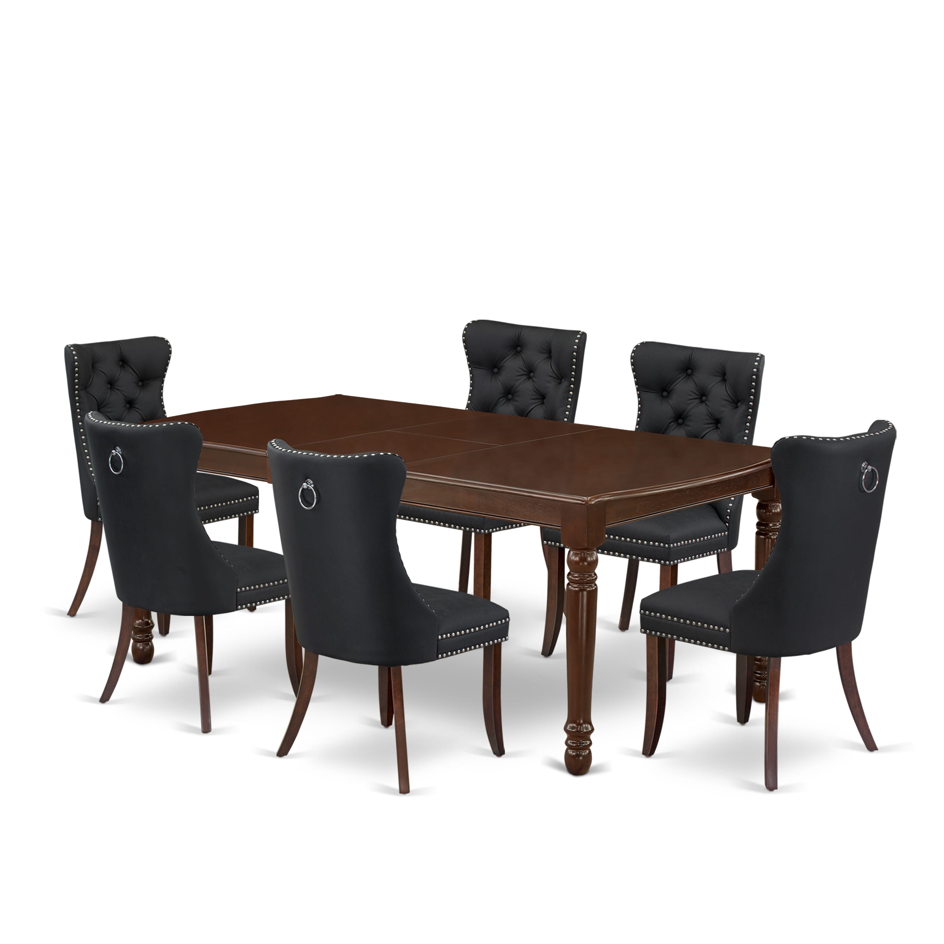 East West Furniture DODA7-MAH-12 7 Piece Dinette Set Includes a Rectangle Dining Table with Removable leaf and 6 Upholstered Chairs, 42x78 Inch, Mahogany