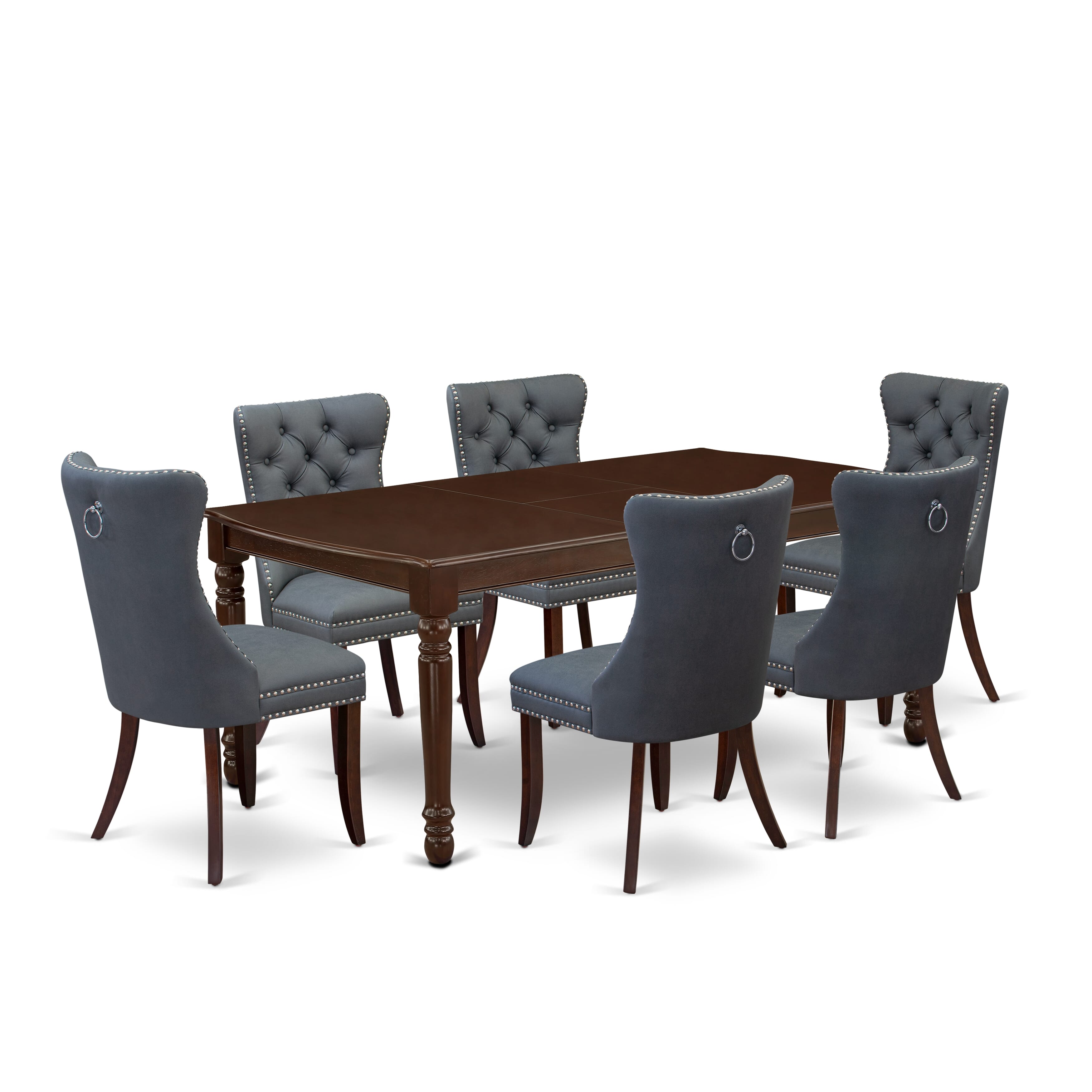 East West Furniture DODA7-MAH-13 7 Piece Kitchen Table Set Includes a Rectangle Dining Table with Removable leaf and 6 Upholstered Chairs, 42x78 Inch, Mahogany