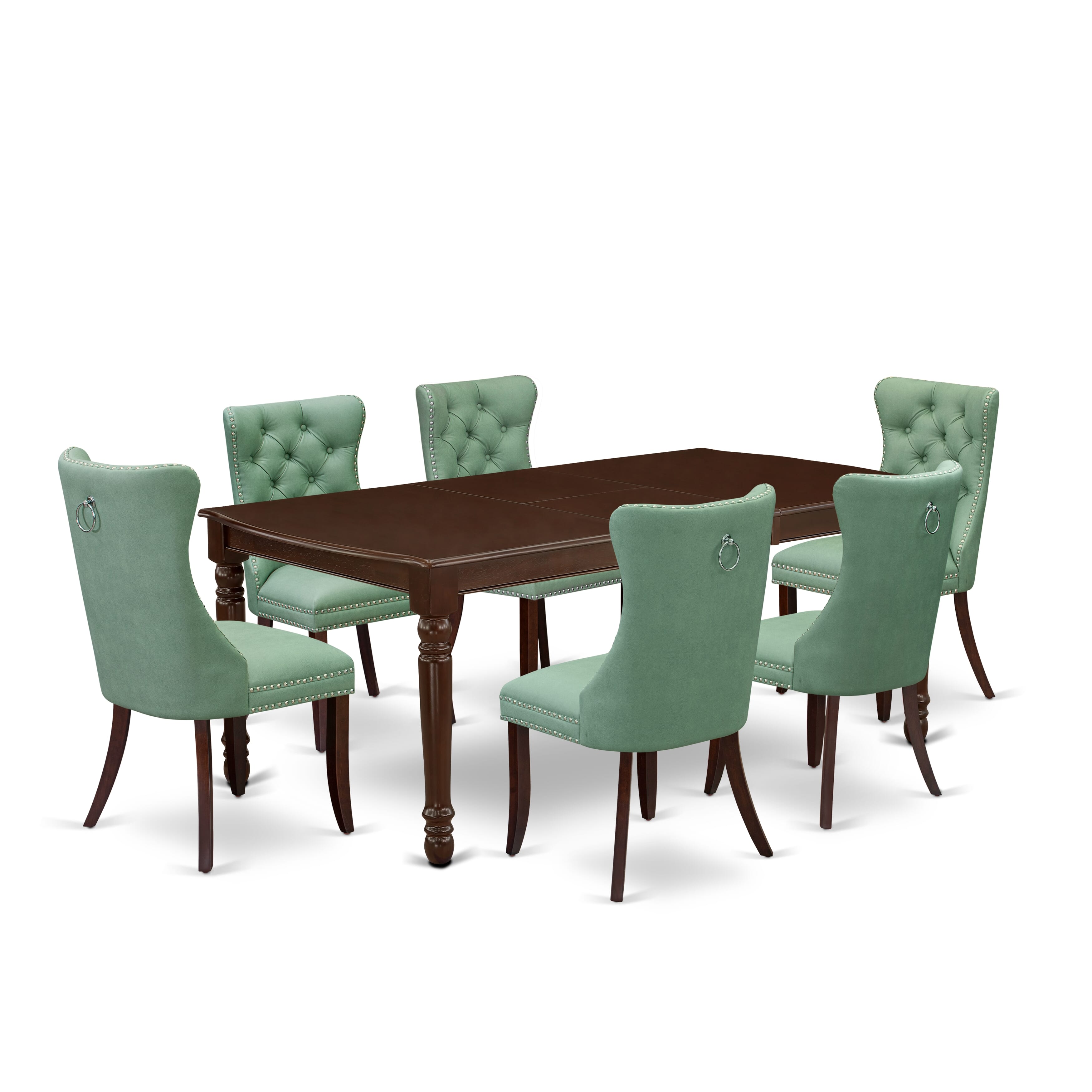 East West Furniture DODA7-MAH-22 7 Piece Dining Set Consists of a Rectangle Wooden Table with Removable leaf and 6 Upholstered Chairs, 42x78 Inch, Mahogany