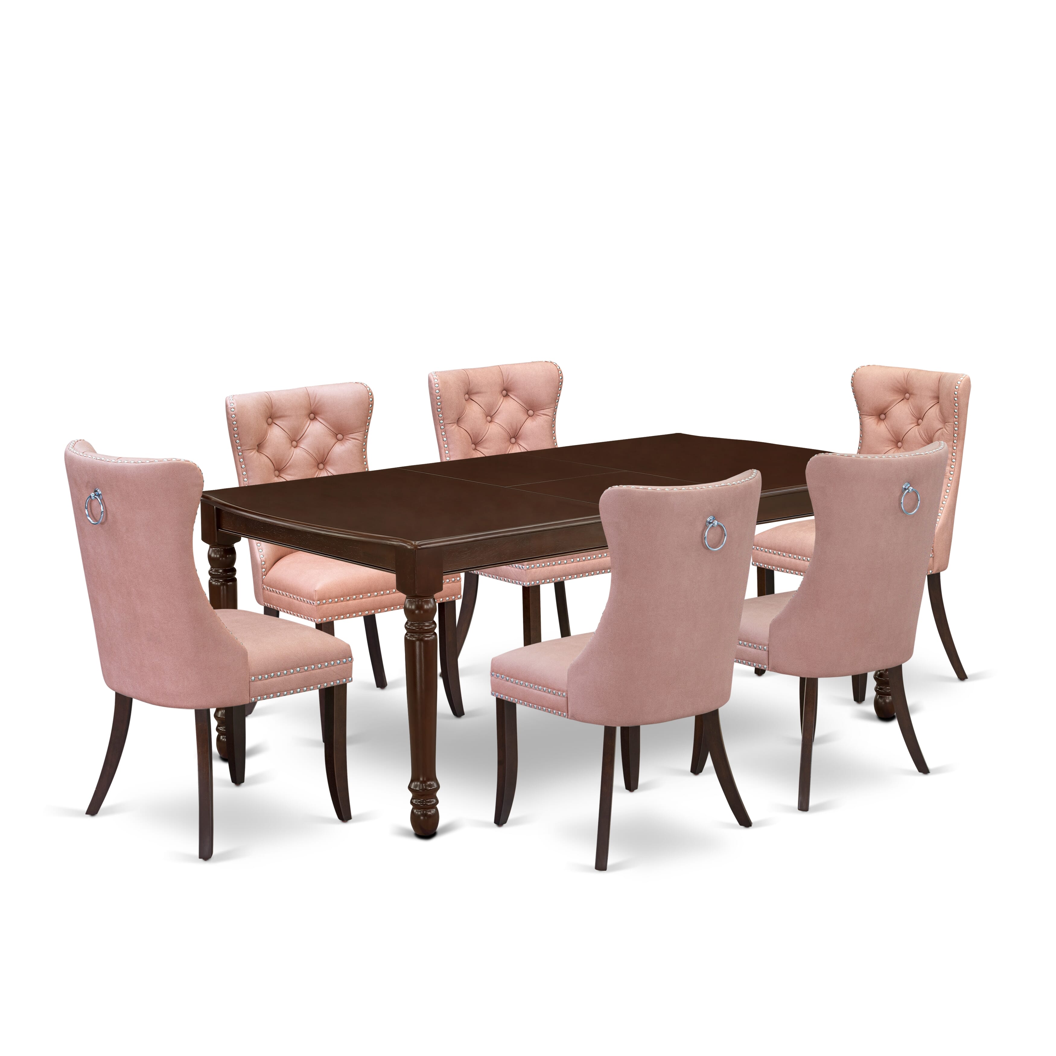 East West Furniture DODA7-MAH-23 7 Piece Kitchen Table Set Includes a Rectangle Dining Table with Removable leaf and 6 Upholstered Chairs, 42x78 Inch, Mahogany