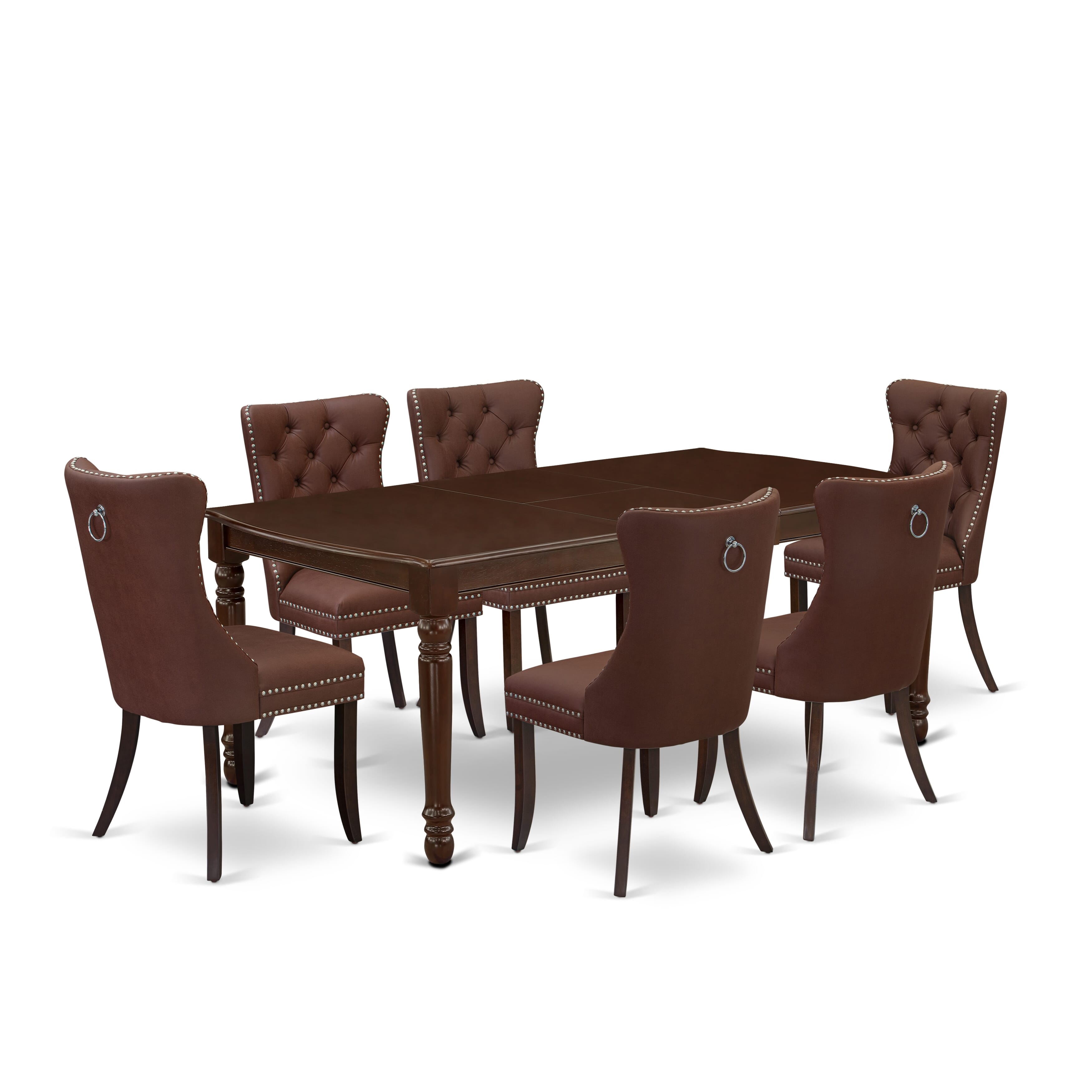 East West Furniture DODA7-MAH-26 7 Piece Dining Room Set Consists of a Rectangle Wooden Table with Removable leaf and 6 Upholstered Chairs, 42x78 Inch, Mahogany
