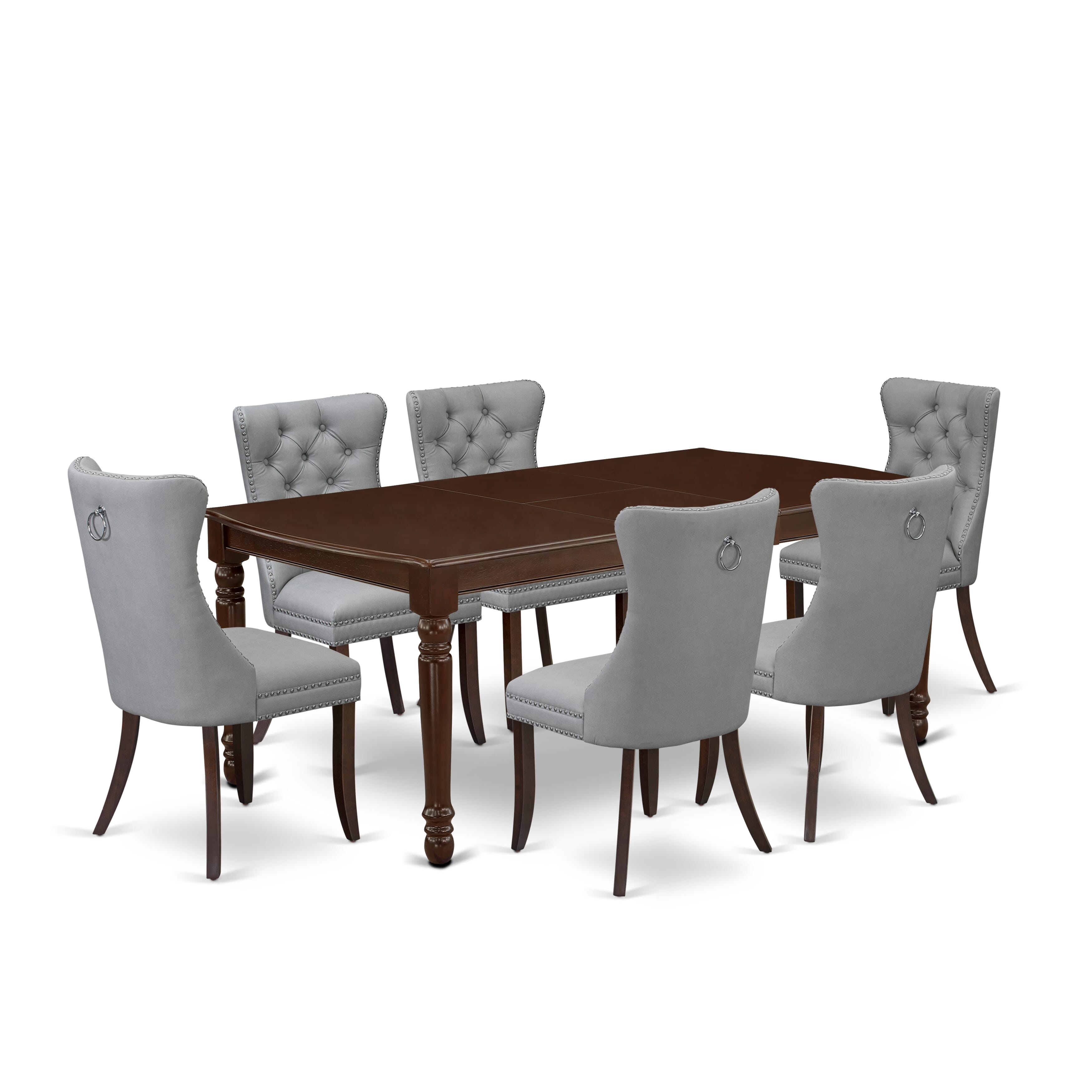 East West Furniture DODA7-MAH-27 7 Piece Dining Set Consists of a Rectangle Kitchen Table with Removable leaf and 6 Upholstered Chairs, 42x78 Inch, Mahogany