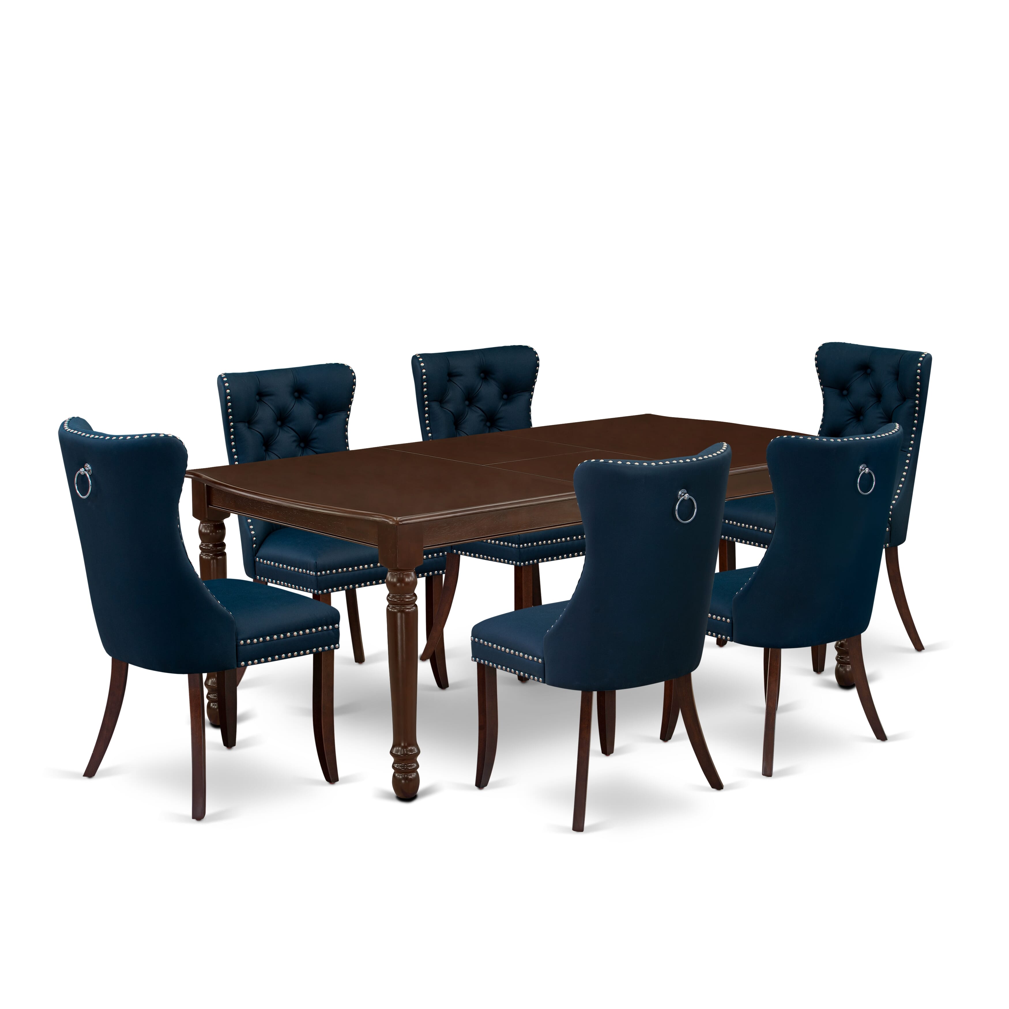 East West Furniture DODA7-MAH-29 7 Piece Dining Table Set Includes a Rectangle Kitchen Table with Removable leaf and 6 Padded Chairs, 42x78 Inch, Mahogany