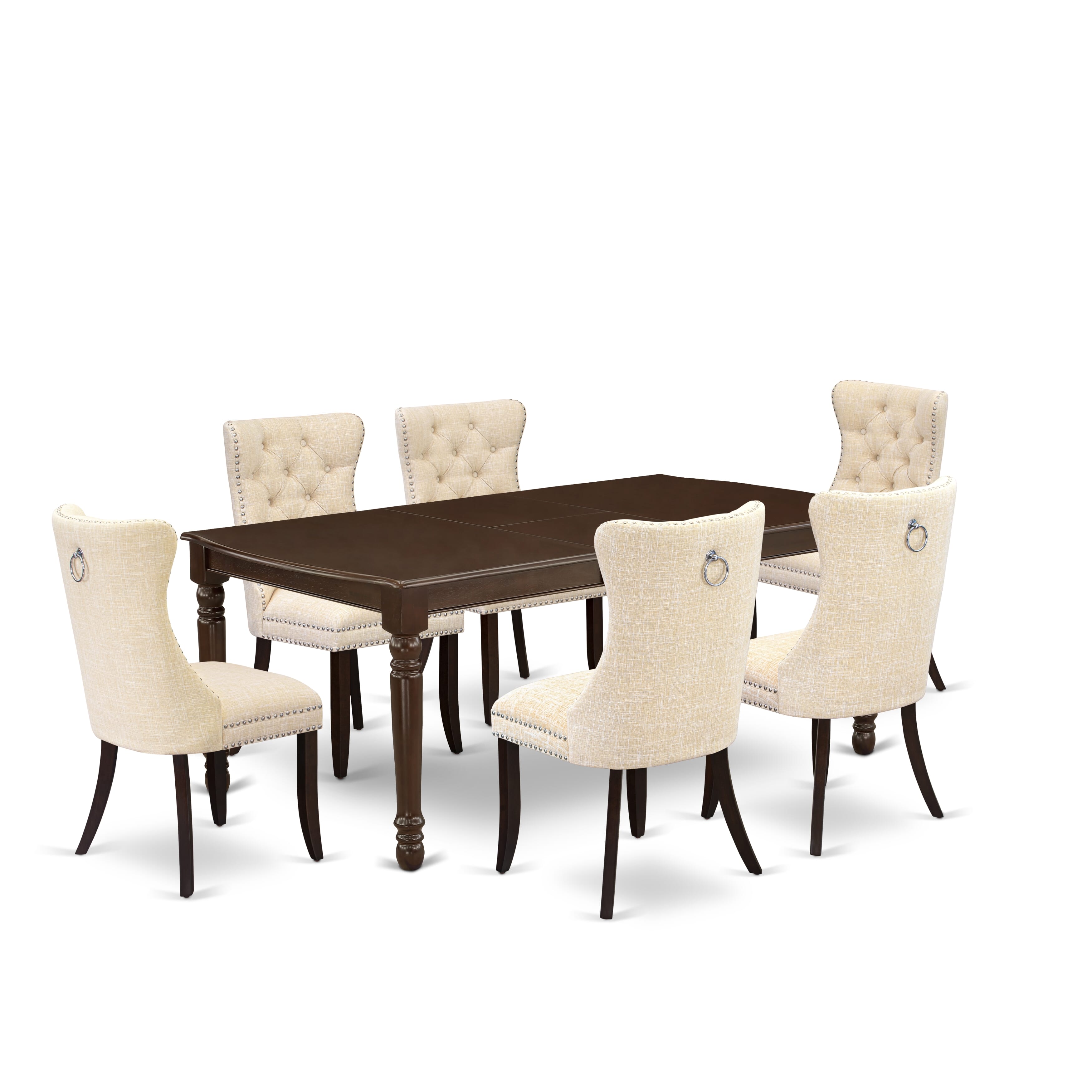 East West Furniture DODA7-MAH-32 7 Piece Dinette Set Includes a Rectangle Dining Table with Removable leaf and 6 Upholstered Chairs, 42x78 Inch, Mahogany