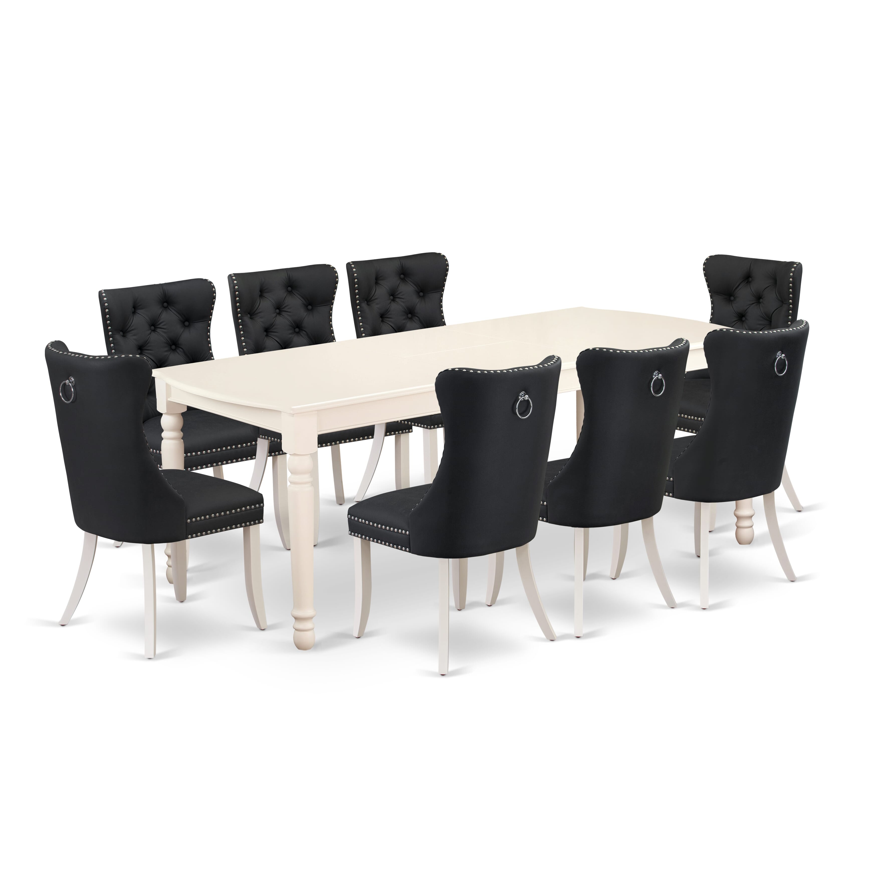 East West Furniture DODA9-LWH-12 9 Piece Dinette Set Contains a Rectangle Dining Table with Removable leaf and 8 Upholstered Parson Chairs, 42x78 Inch, linen white