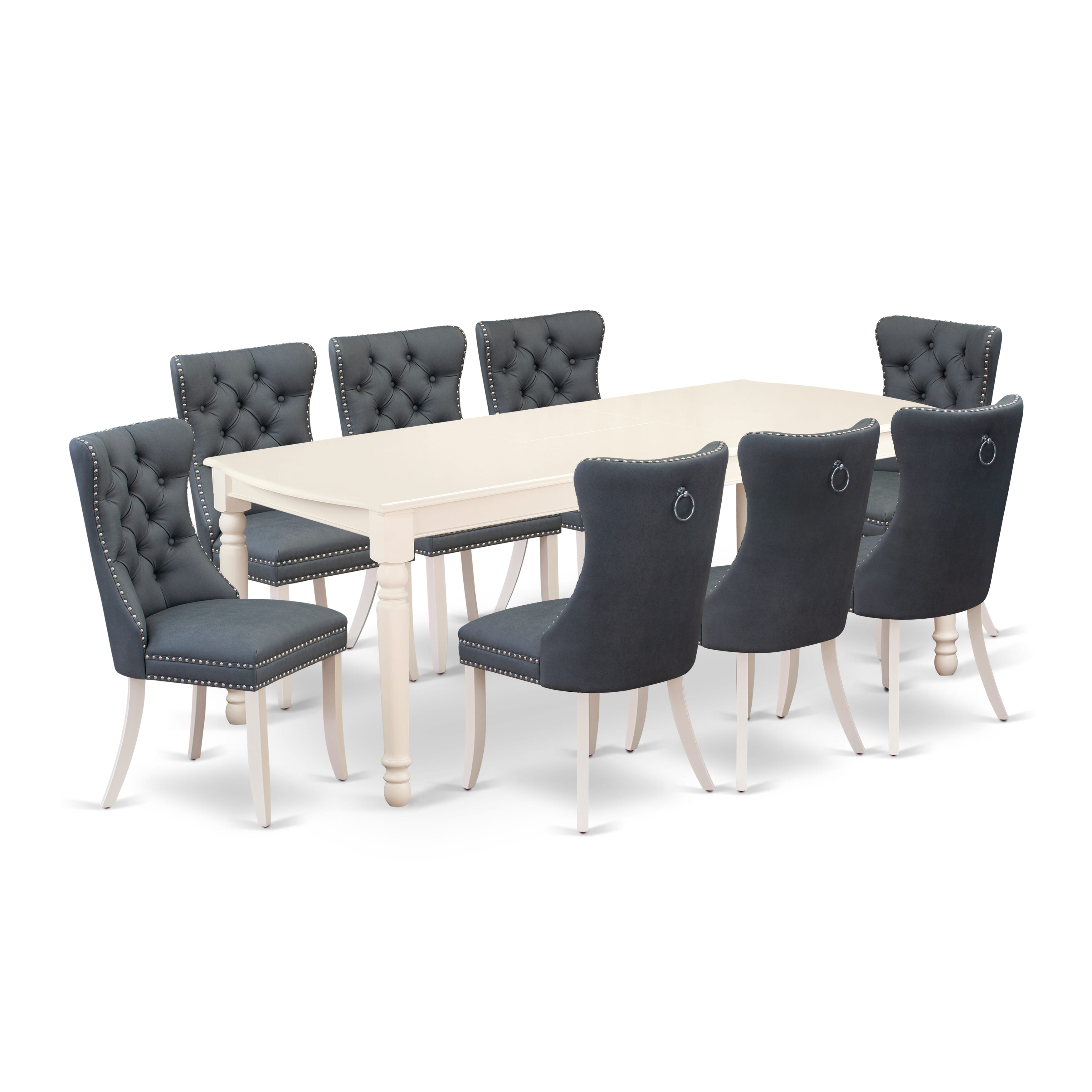 East West Furniture DODA9-LWH-13 9 Piece Dining Table Set Includes a Rectangle Kitchen Table with Removable leaf and 8 Upholstered Parson Chairs, 42x78 Inch, linen white