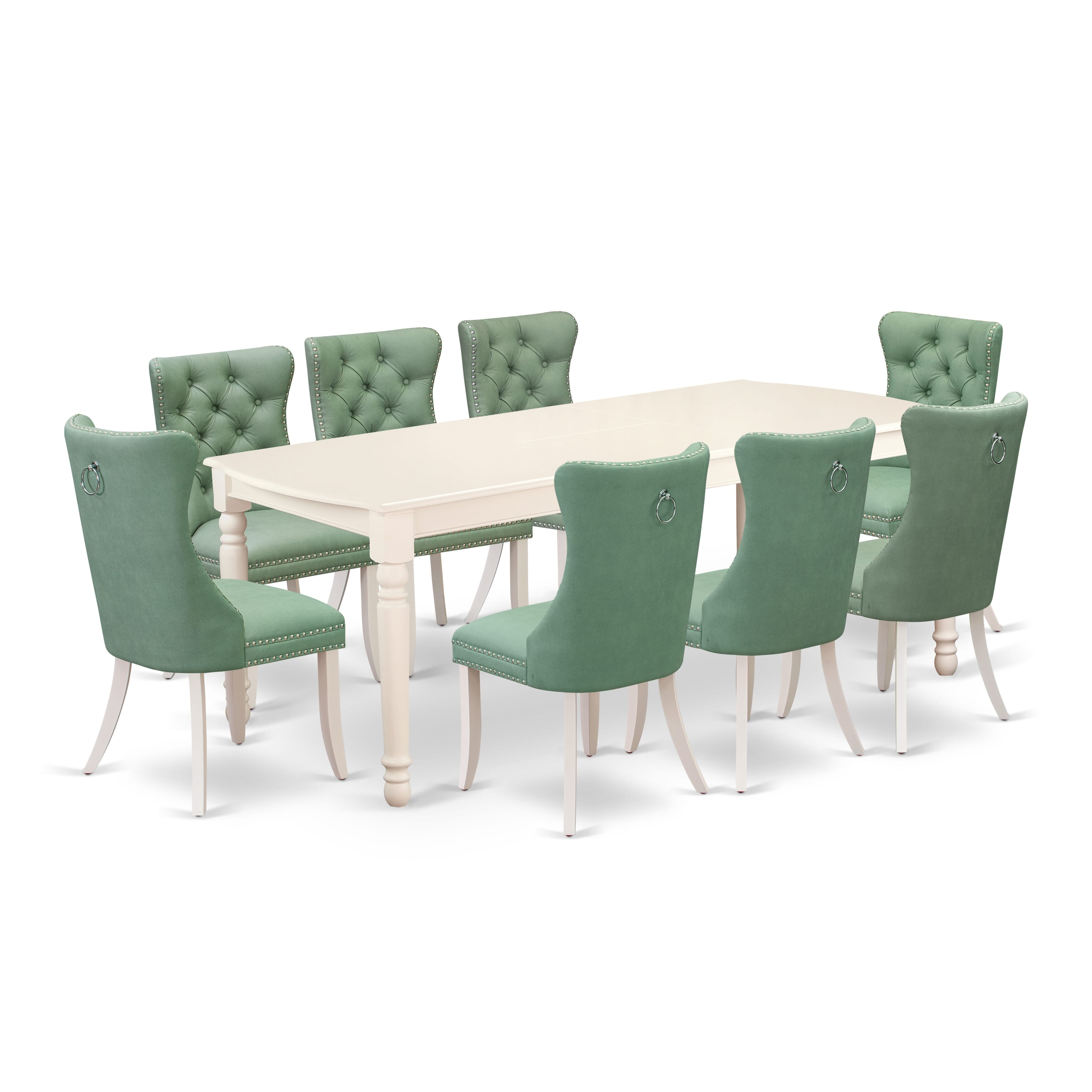 East West Furniture DODA9-LWH-22 9 Piece Kitchen Table & Chairs Set Consists of a Rectangle Dining Table with Removable leaf and 8 Padded Chairs, 42x78 Inch, linen white