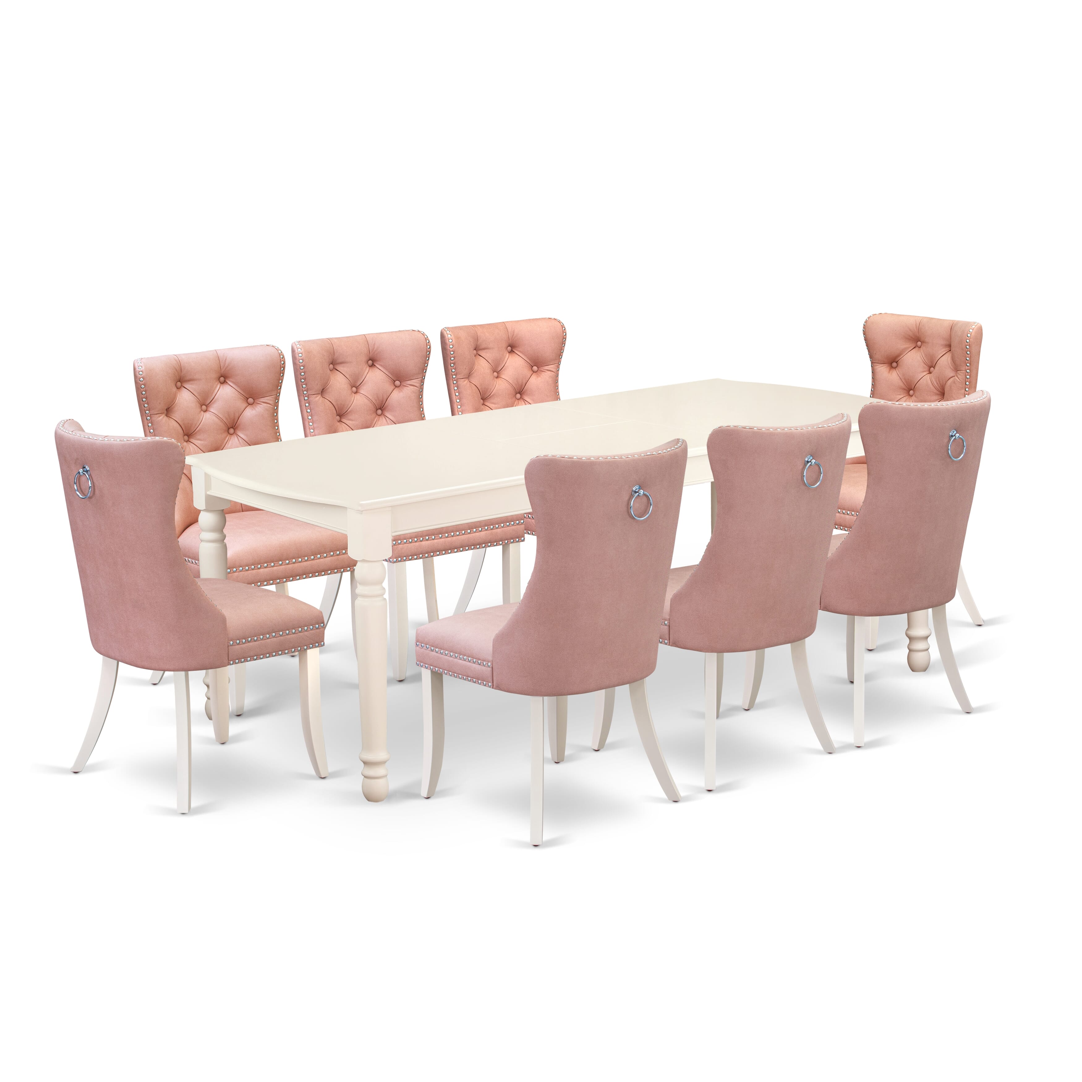 East West Furniture DODA9-LWH-23 9 Piece Kitchen Table Set Contains a Rectangle Dining Table with Removable leaf and 8 Upholstered Parson Chairs, 42x78 Inch, linen white