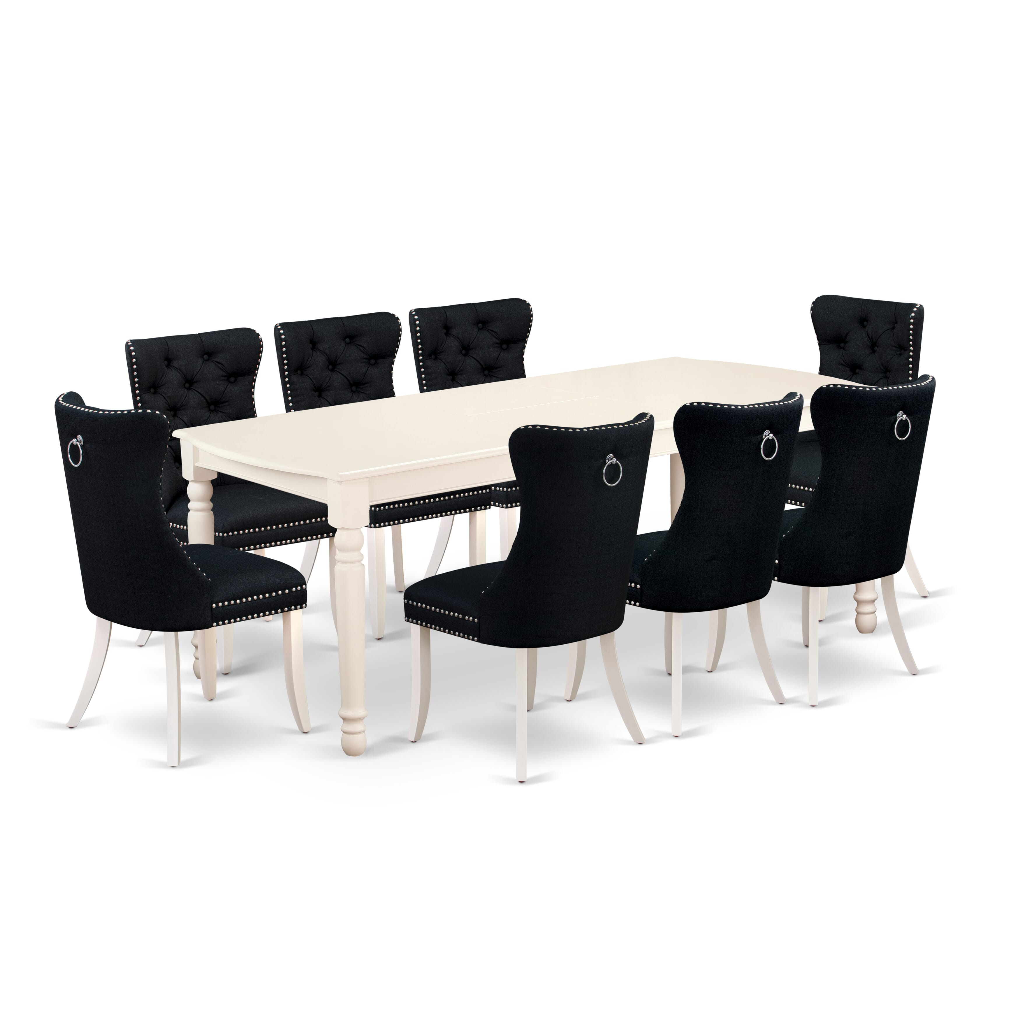 East West Furniture DODA9-LWH-24 9 Piece Kitchen Table Set Includes a Rectangle Dining Table with Removable leaf and 8 Padded Chairs, 42x78 Inch, linen white