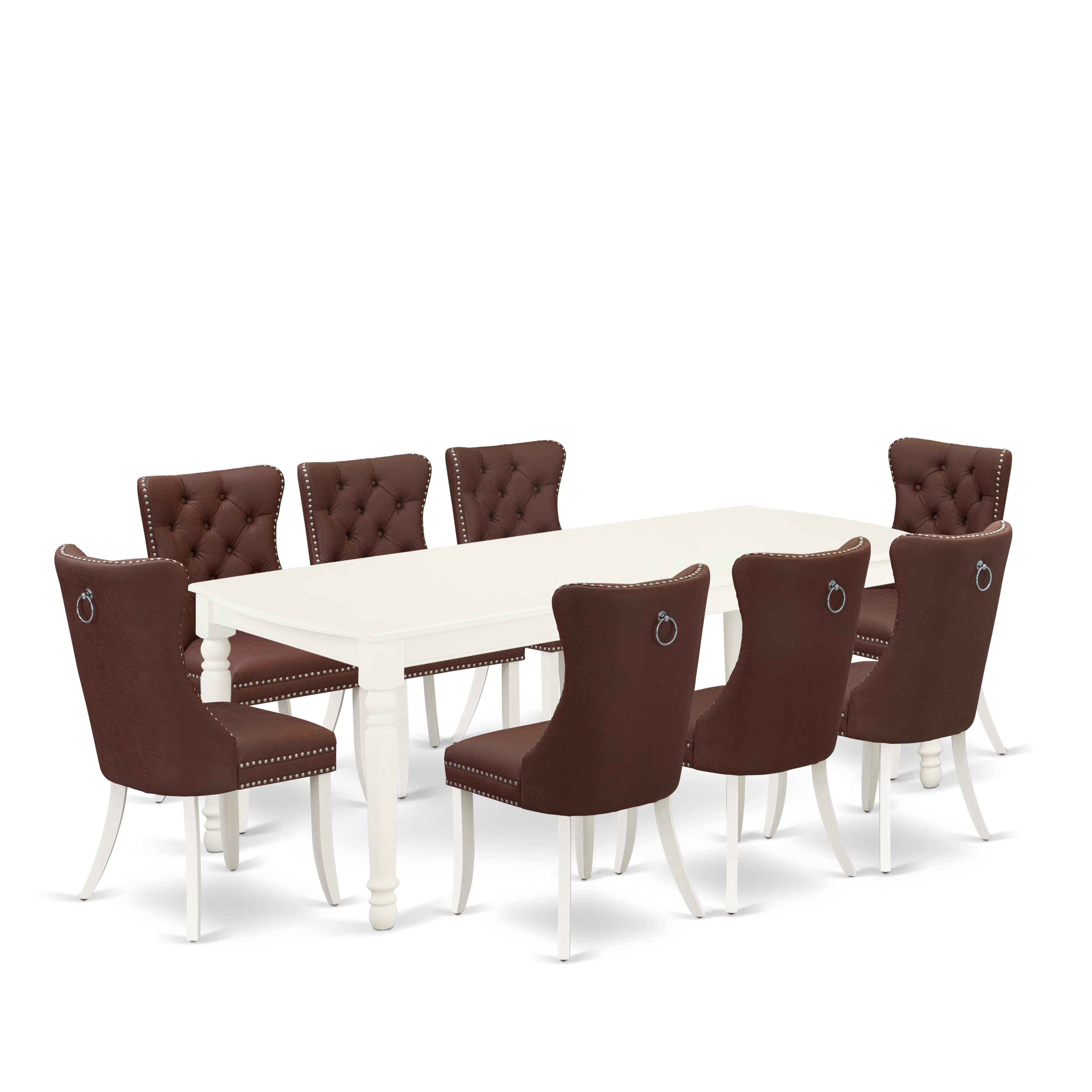 East West Furniture DODA9-LWH-26 9 Piece Modern Dining Table Set Consists of a Rectangle Kitchen Table with Removable leaf and 8 Upholstered Chairs, 42x78 Inch, linen white