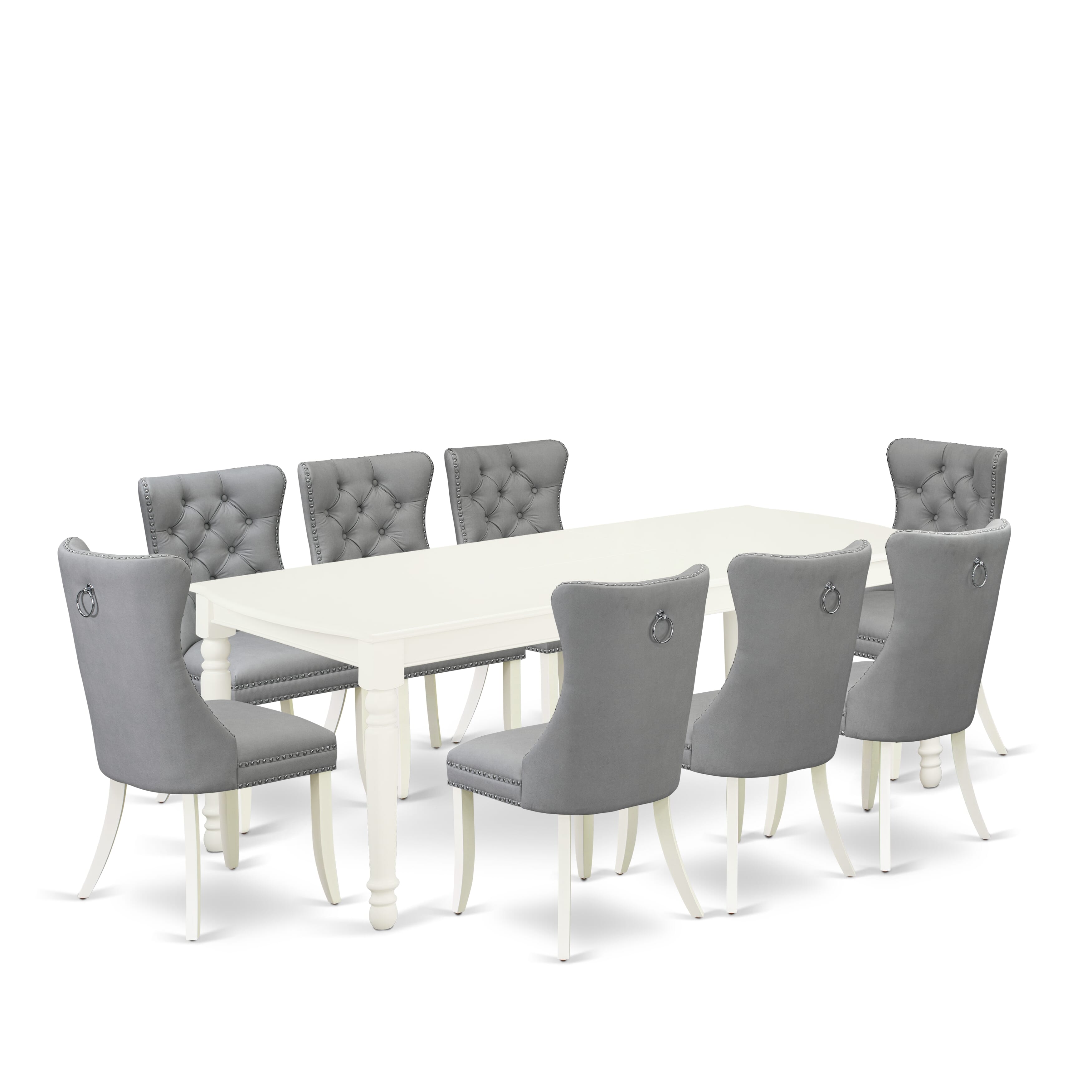 East West Furniture DODA9-LWH-27 9 Piece Modern Dining Table Set Includes a Rectangle Kitchen Table with Removable leaf and 8 Upholstered Chairs, 42x78 Inch, linen white