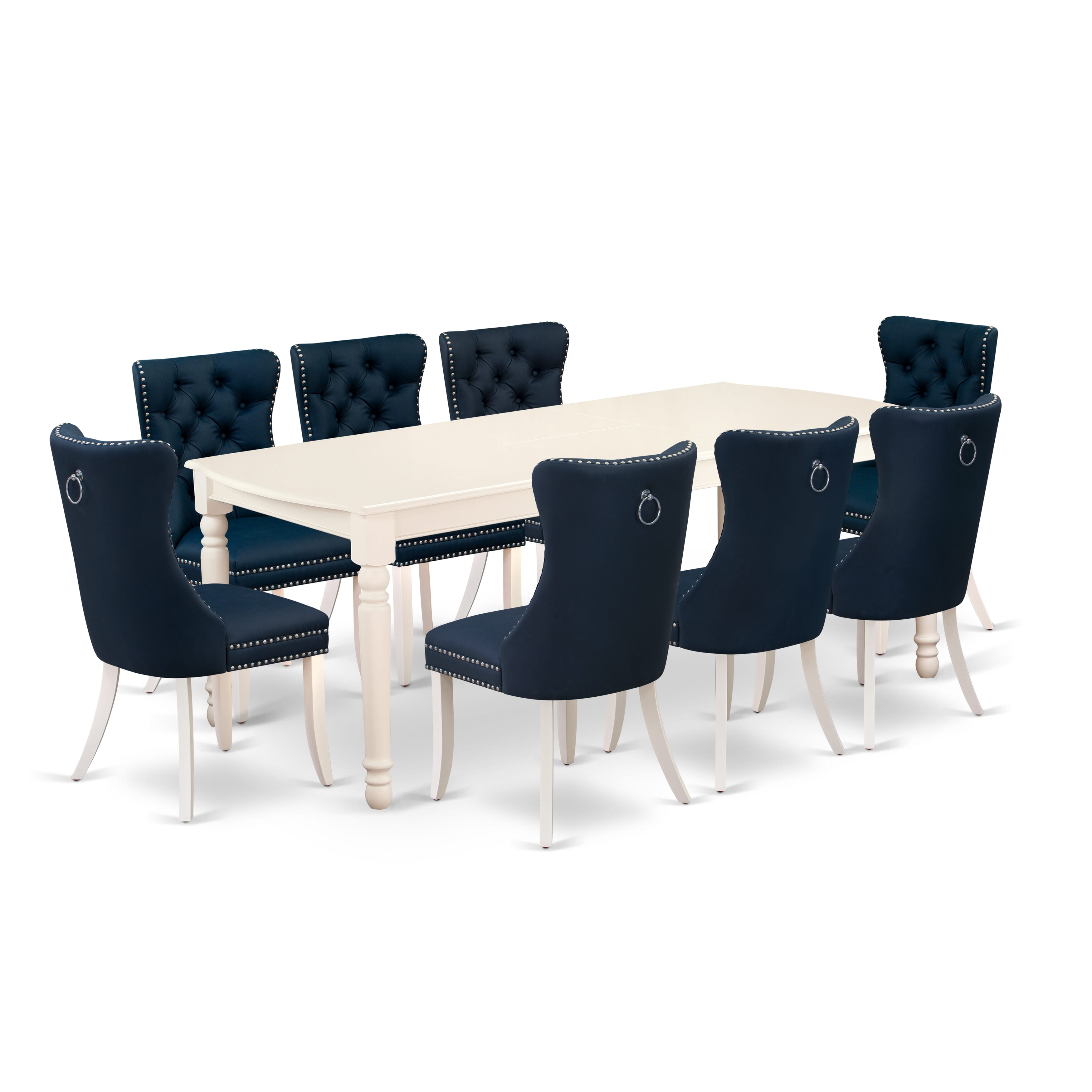 East West Furniture DODA9-LWH-29 9 Piece Dining Set Consists of a Rectangle Kitchen Table with Removable leaf and 8 Upholstered Chairs, 42x78 Inch, linen white