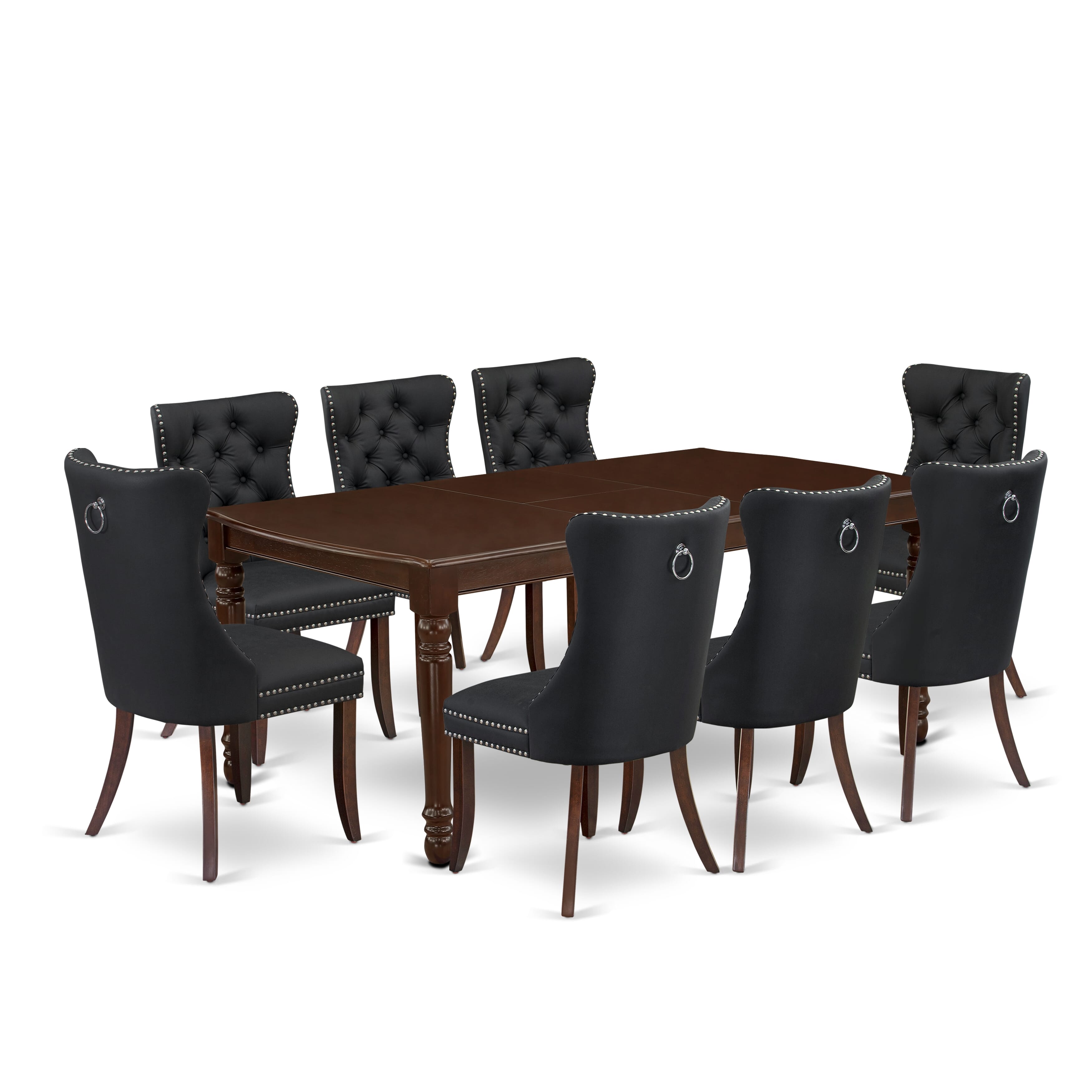 East West Furniture DODA9-MAH-12 9 Piece Kitchen Table Set Includes a Rectangle Dining Table with Removable leaf and 8 Upholstered Chairs, 42x78 Inch, Mahogany