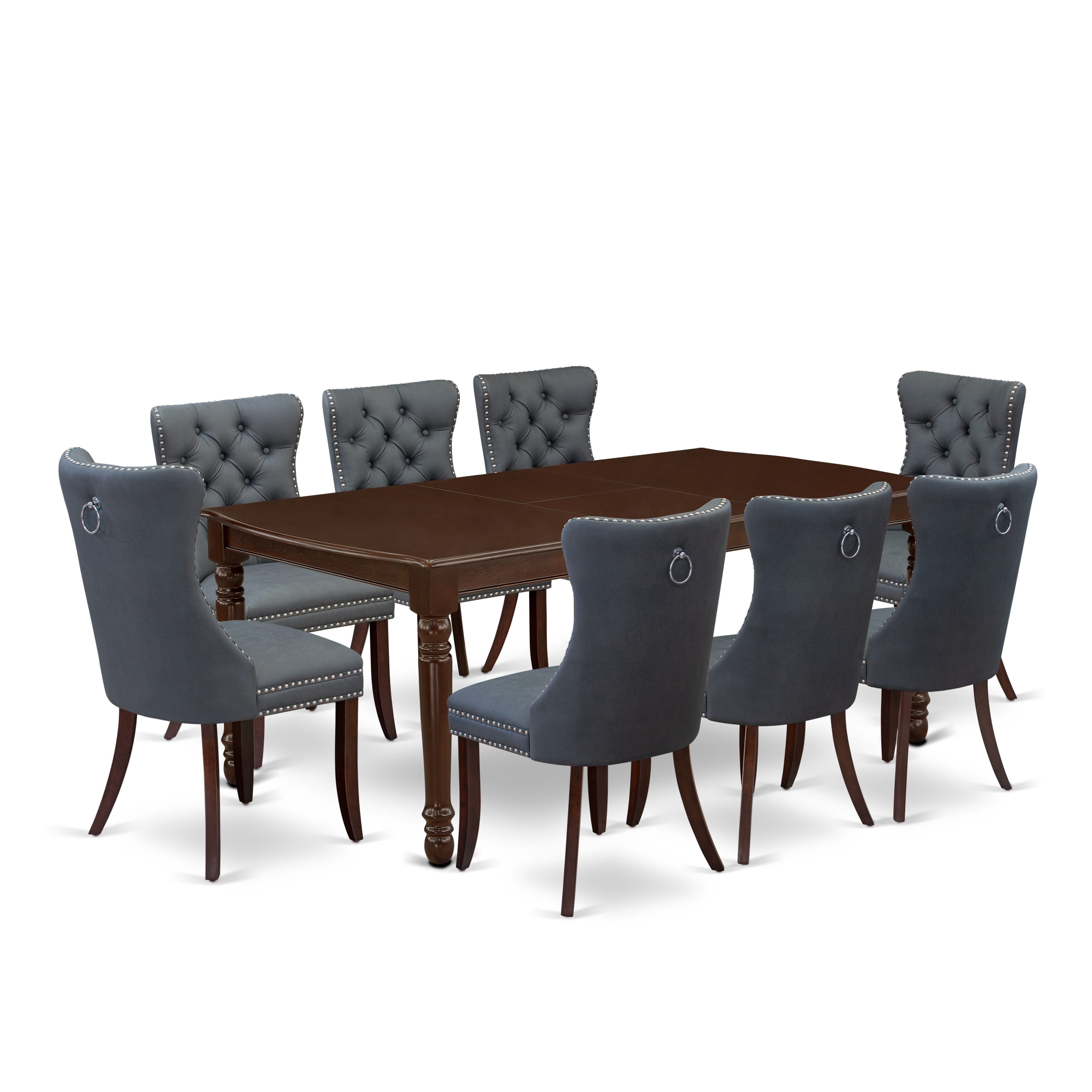 East West Furniture DODA9-MAH-13 9 Piece Dining Set Includes a Rectangle Solid Wood Table with Removable leaf and 8 Upholstered Chairs, 42x78 Inch, Mahogany