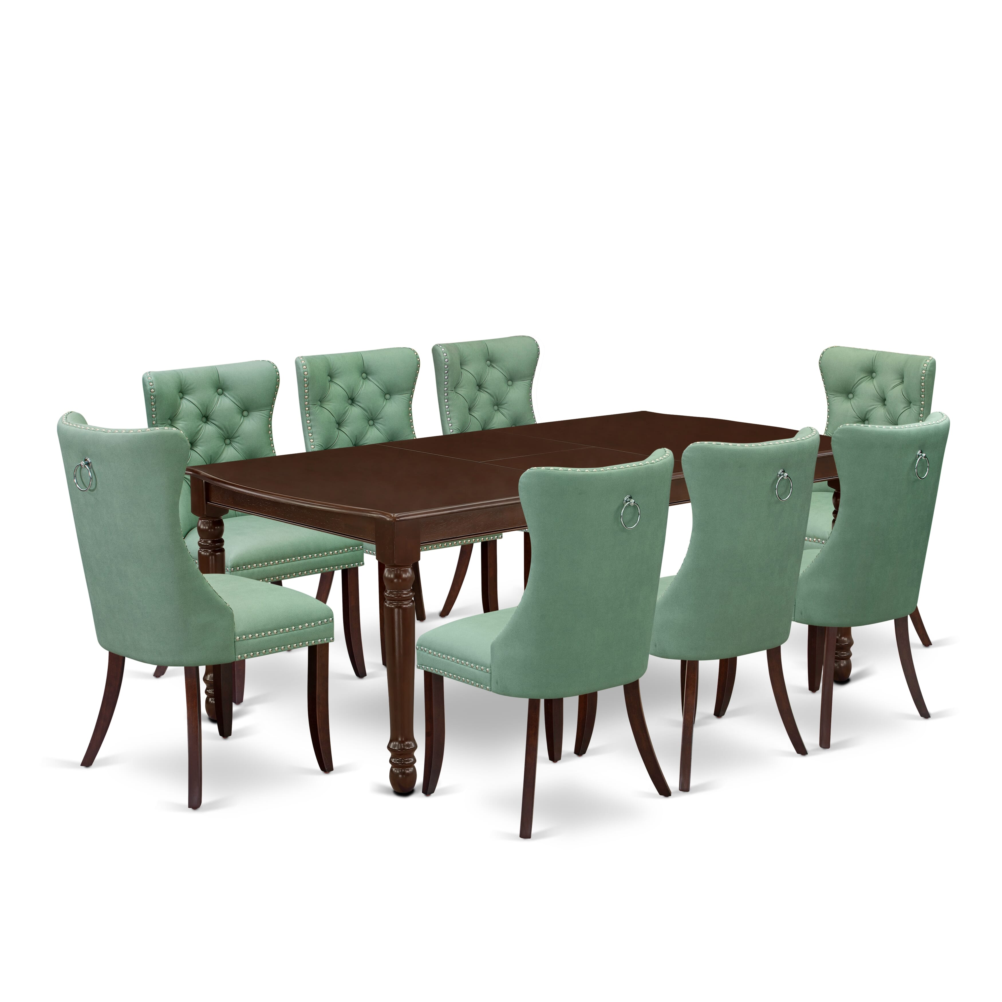 East West Furniture DODA9-MAH-22 9 Piece Dining Set Consists of a Rectangle Kitchen Table with Removable leaf and 8 Upholstered Chairs, 42x78 Inch, Mahogany