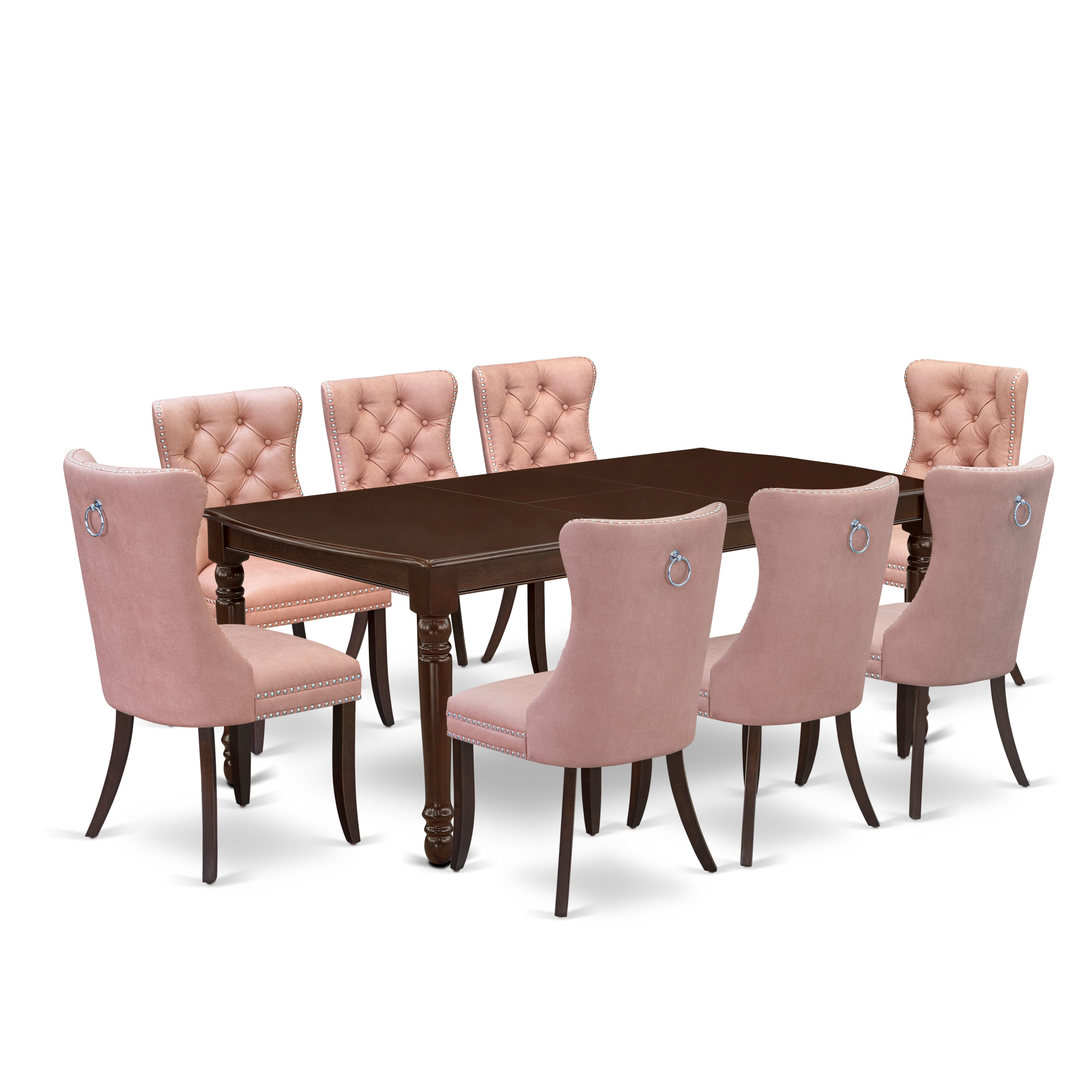 East West Furniture DODA9-MAH-23 9 Piece Kitchen Table Set Includes a Rectangle Dining Table with Removable leaf and 8 Upholstered Chairs, 42x78 Inch, Mahogany
