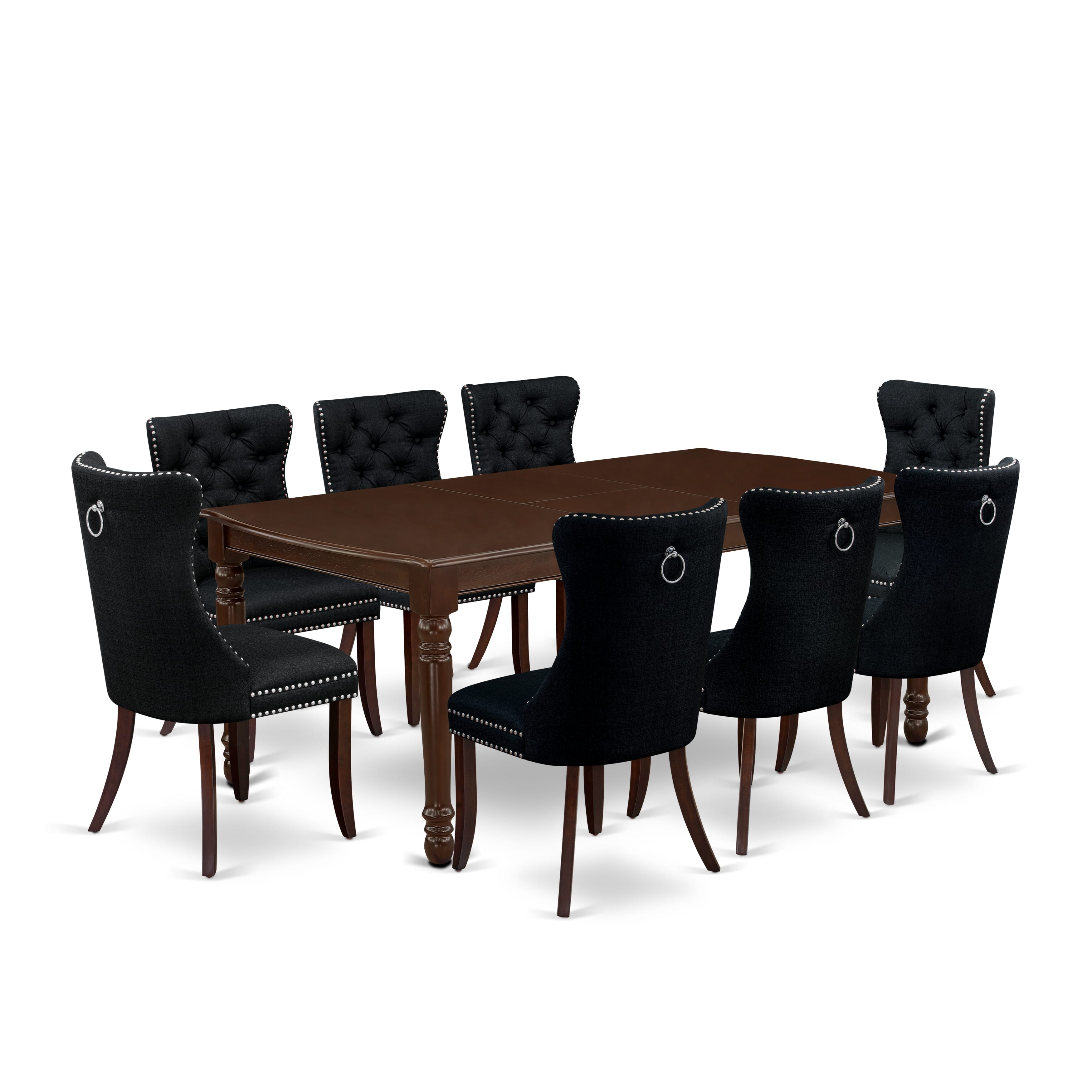 East West Furniture DODA9-MAH-24 9 Piece Dining Table Set Includes a Rectangle Kitchen Table with Removable leaf and 8 Upholstered Chairs, 42x78 Inch, Mahogany