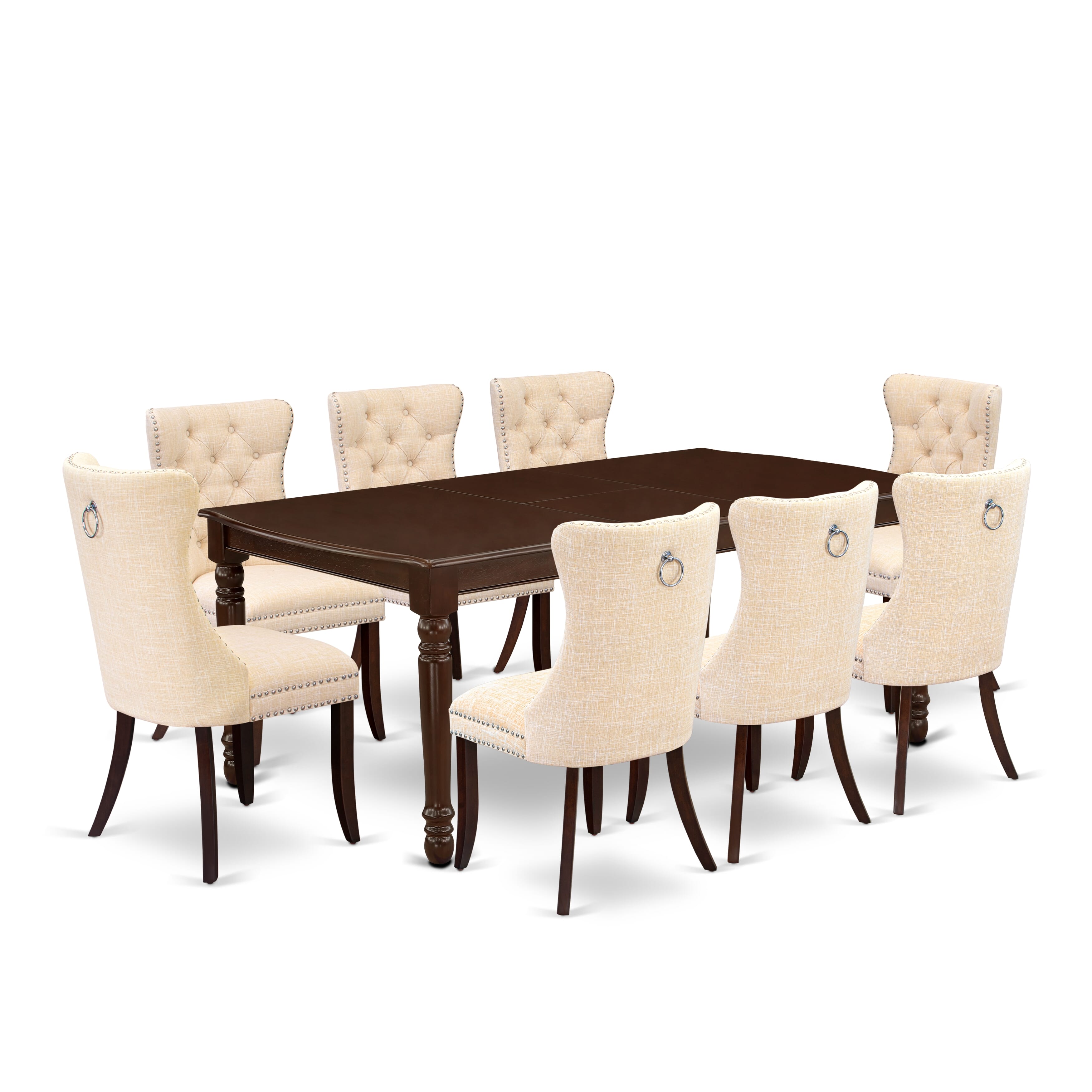 East West Furniture DODA9-MAH-32 9 Piece Dining Table Set Contains a Rectangle Kitchen Table with Removable leaf and 8 Padded Chairs, 42x78 Inch, Mahogany