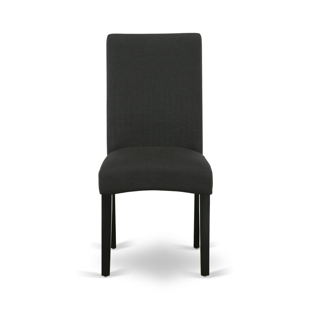 Juego de comedor de 5 piezas East West Furniture X626DR124-5. Incluye una mesa de comedor rectangular con patas en forma de X y 4 sillas tapizadas en tela de lino de color negro.