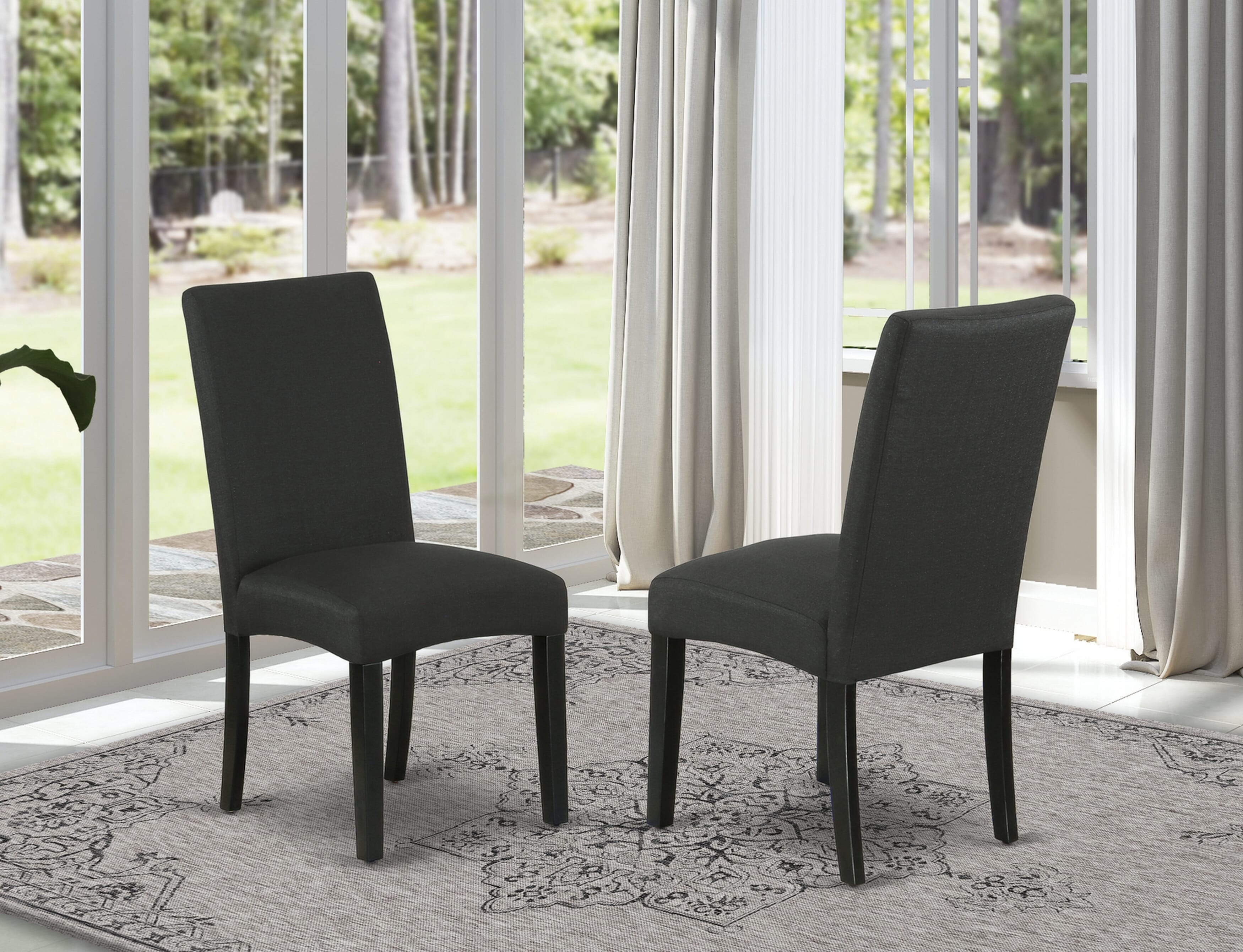 Luxe by East West Furniture NKDR5-SBB-24 - 5-piece dining room set consists of a kitchen table and 4 Black Linen Fabric dining chairs with Padded Chair Back - Sand Blasting Black Finish.