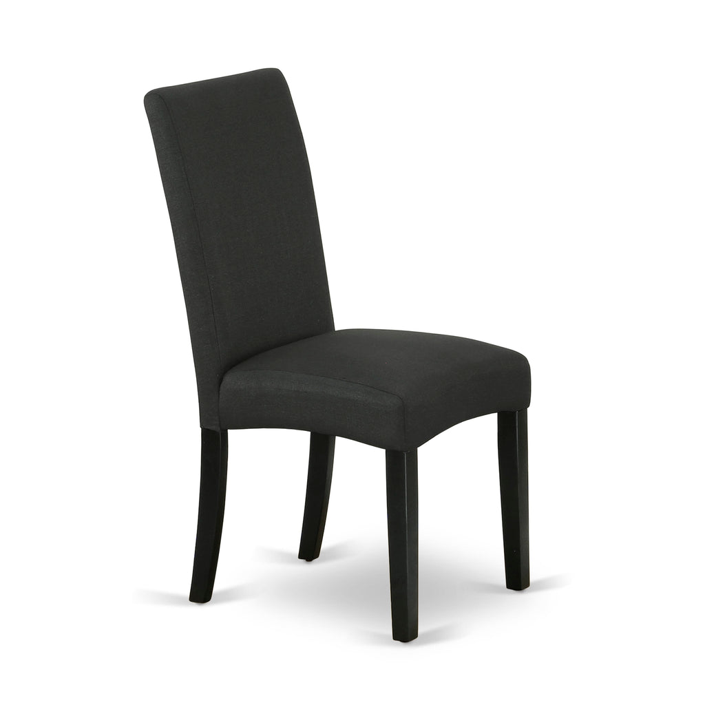 Juego de comedor de 5 piezas East West Furniture X626DR124-5. Incluye una mesa de comedor rectangular con patas en forma de X y 4 sillas tapizadas en tela de lino de color negro.