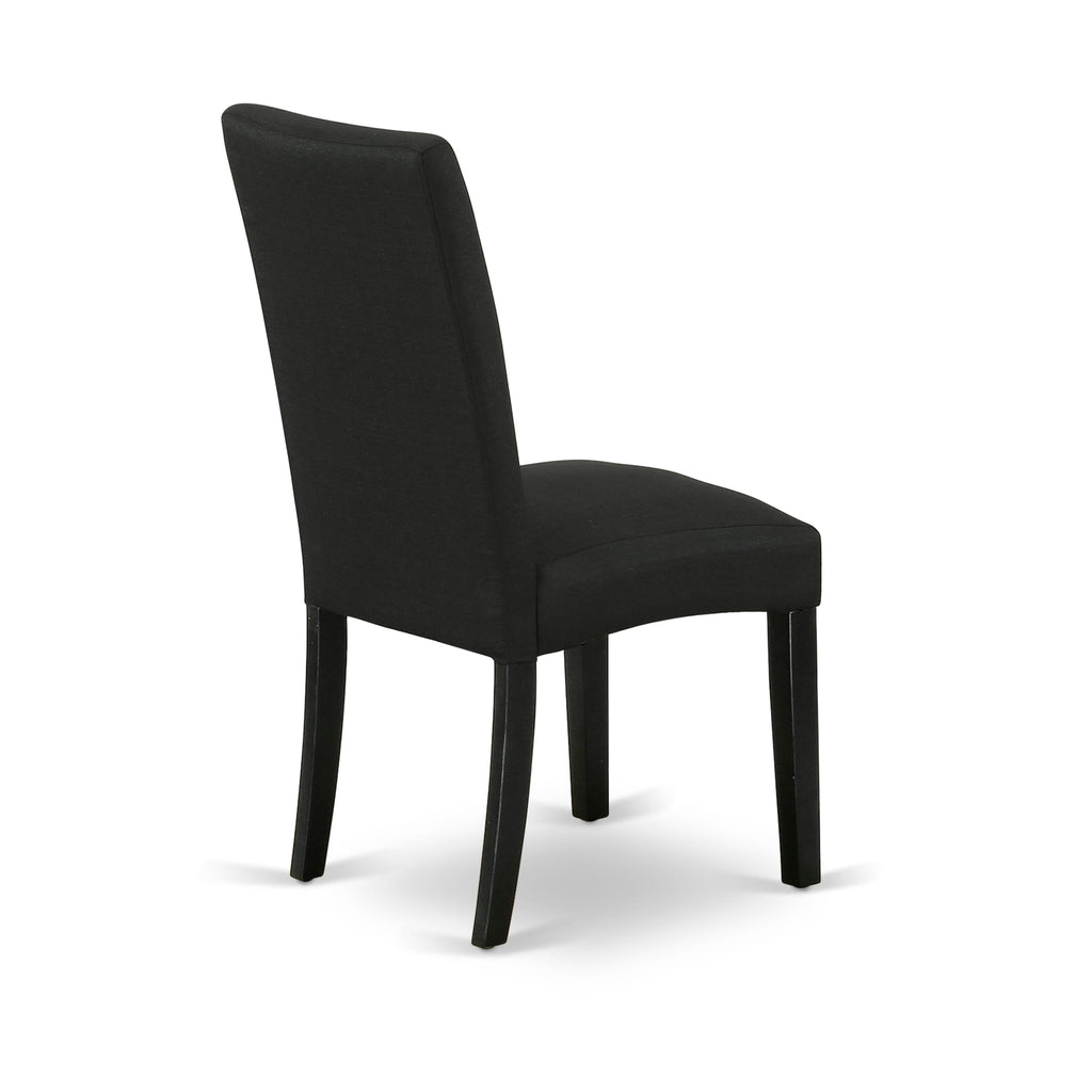 Juego de comedor de 5 piezas East West Furniture X626DR124-5. Incluye una mesa de comedor rectangular con patas en forma de X y 4 sillas tapizadas en tela de lino de color negro.