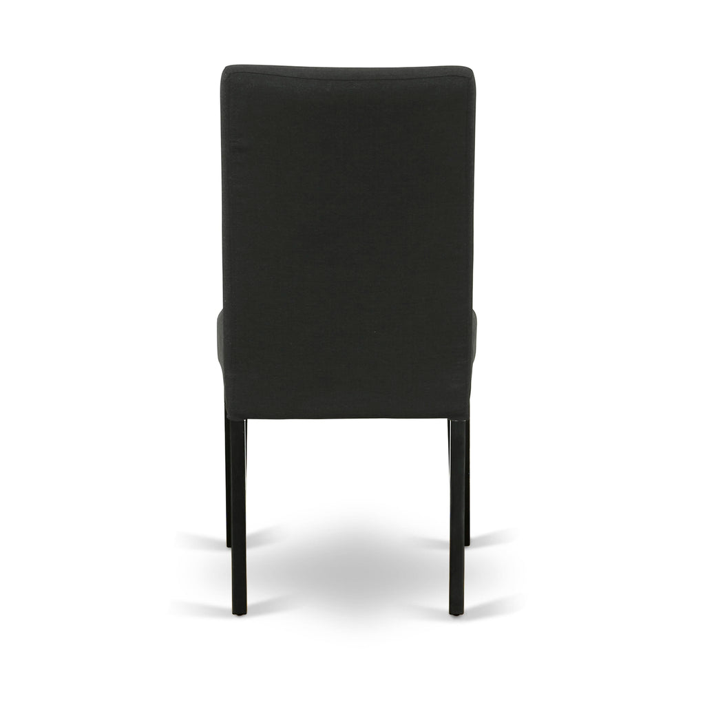 Juego de comedor de 5 piezas East West Furniture X626DR124-5. Incluye una mesa de comedor rectangular con patas en forma de X y 4 sillas tapizadas en tela de lino de color negro.