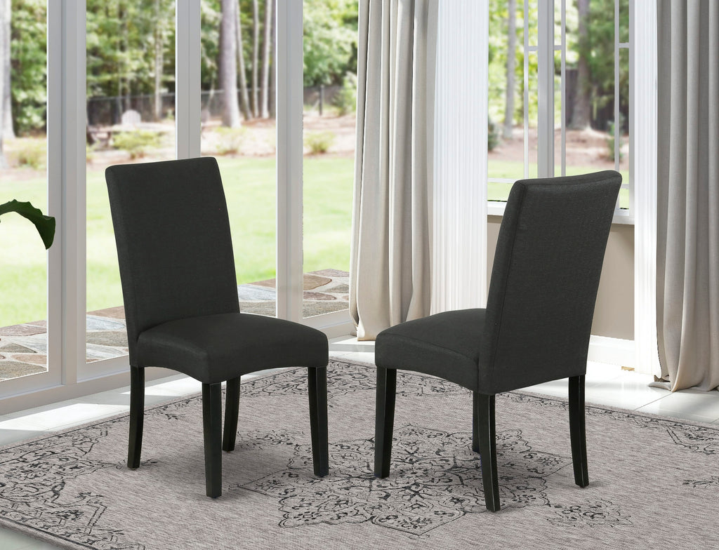 Luxe by East West Furniture LEDR9-SBB-24 - 9-piece kitchen table set consists of a rectangular table and 8 Black Linen Fabric dining chairs with Padded Chair Back - Sand Blasting Black Finish.