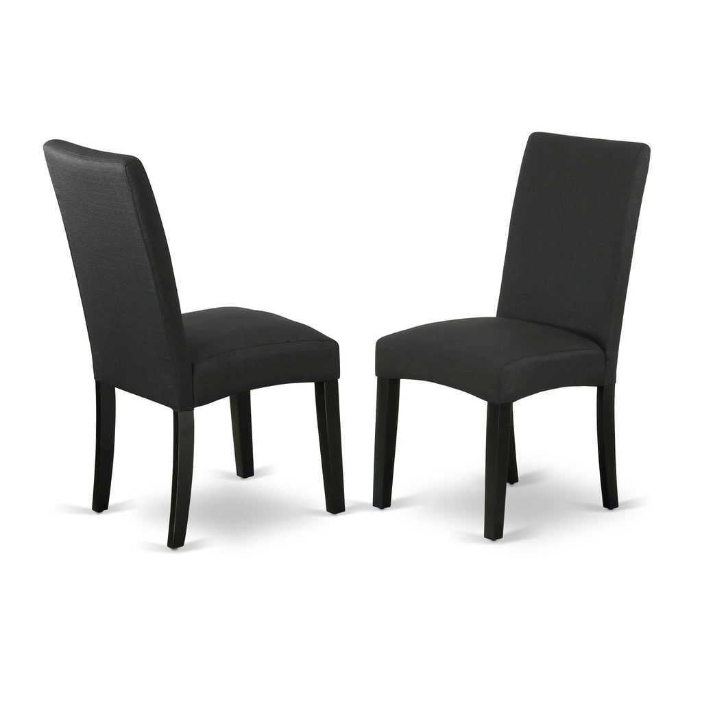 Juego de comedor de 5 piezas East West Furniture X626DR124-5. Incluye una mesa de comedor rectangular con patas en forma de X y 4 sillas tapizadas en tela de lino de color negro.