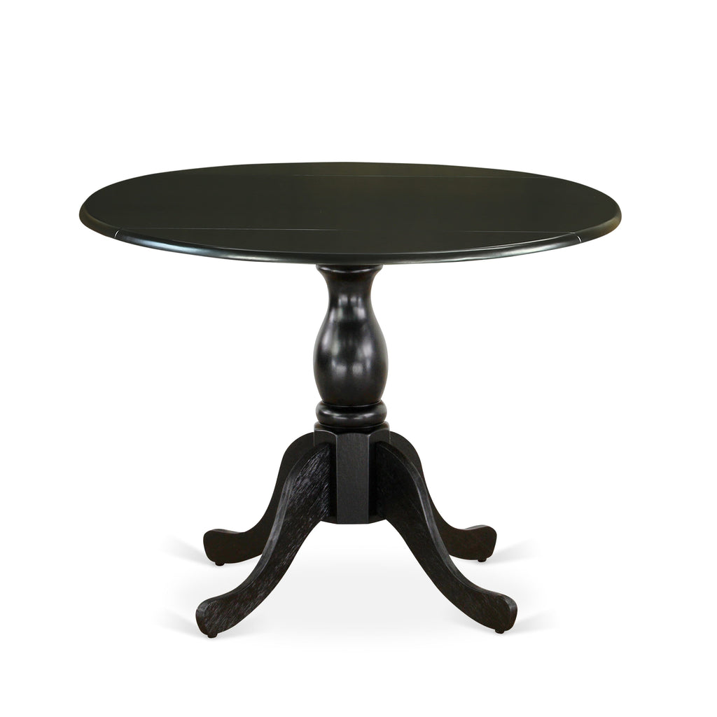 East West Furniture DSX23-BLK-30-3 Piece Dining Set Includes a Round Kitchen Table with Black Tabletop & 2 Stackable Faux Leather Chairs