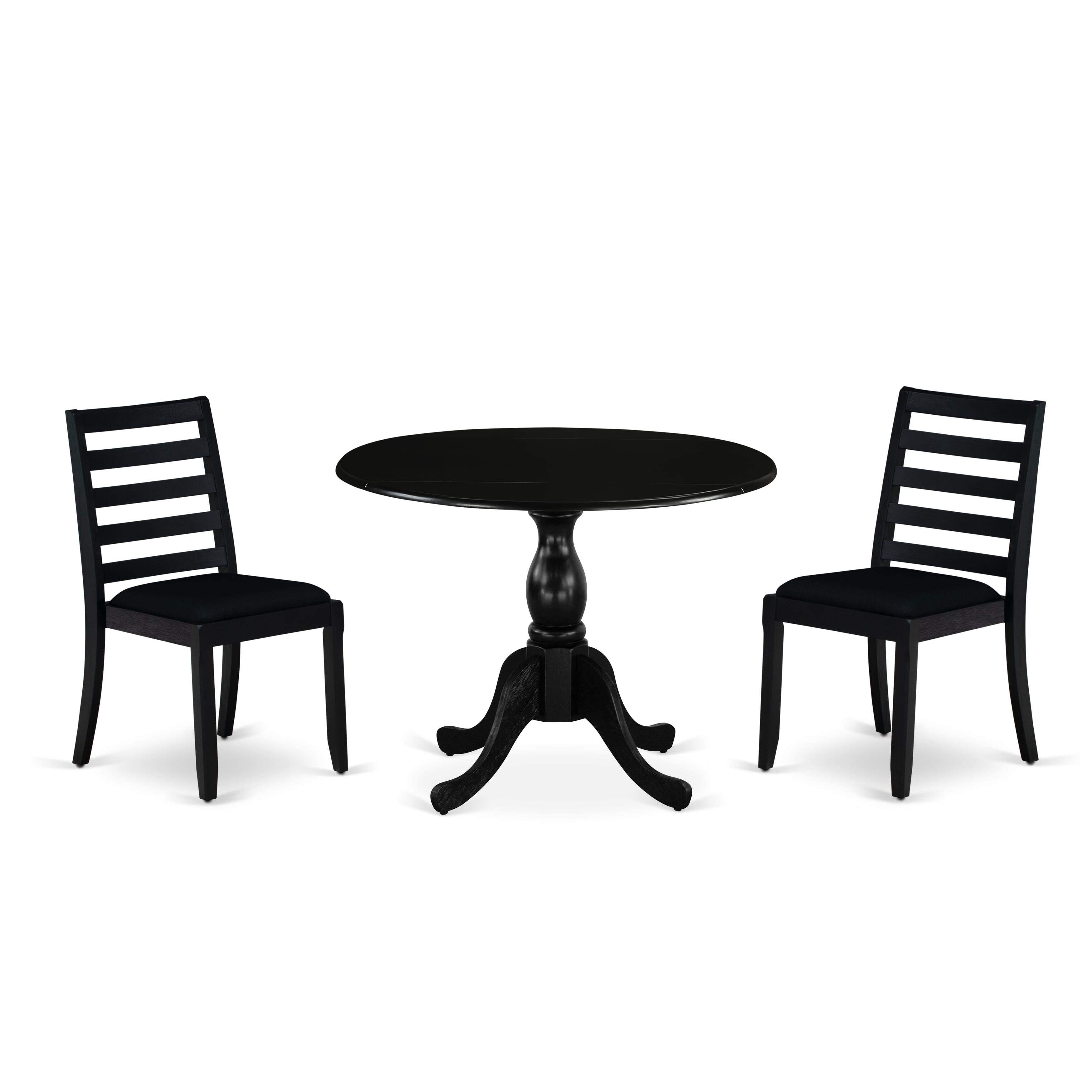 East West Furniture DSX13-BLK-24 -3 Piece Dining Set Includes a Round Table and 2 Stackable Linen Fabric Chairs, Black