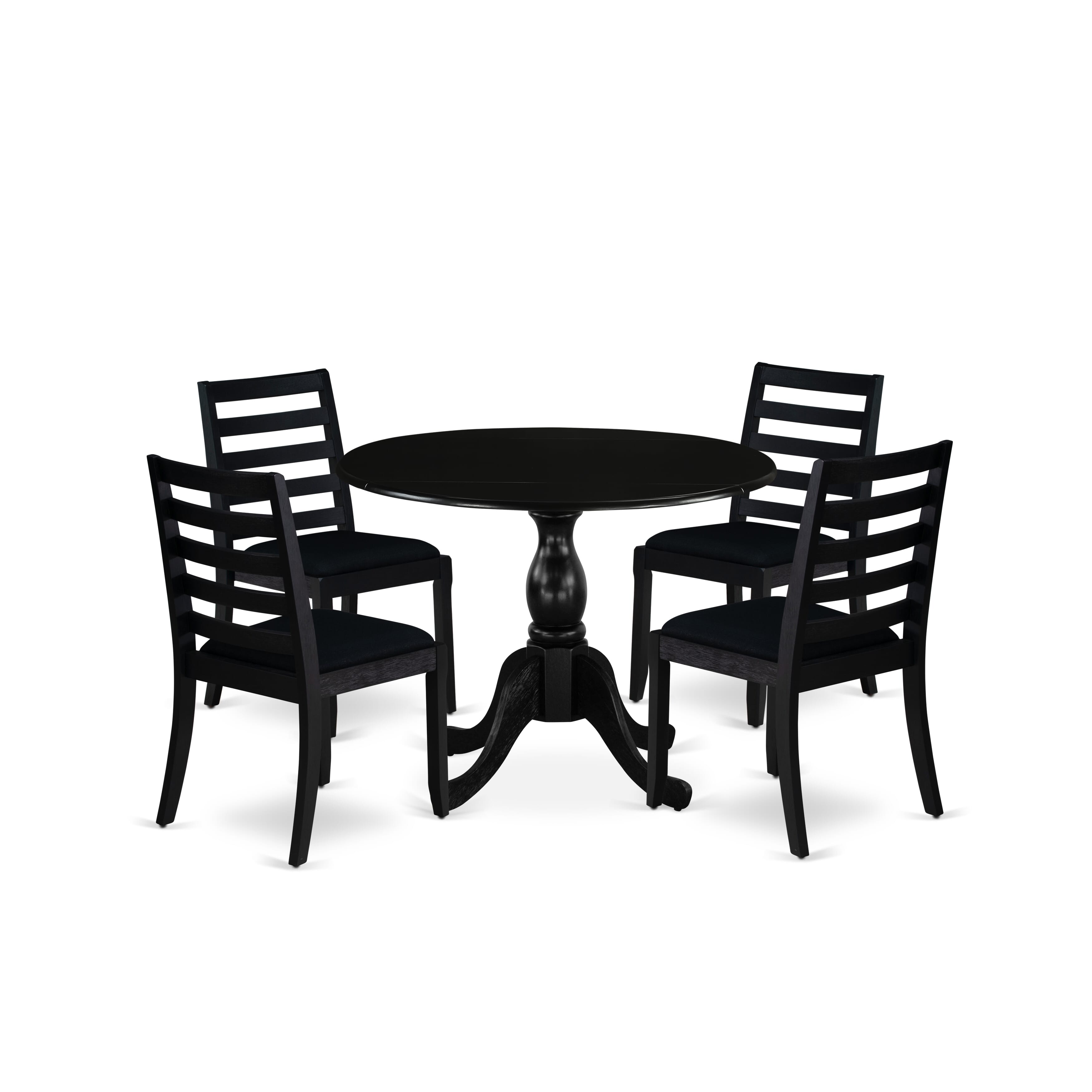 East West Furniture DSX15-BLK-24 -5 Piece Dining Set Includes a Round Table and 4 Stackable Linen Fabric Chairs, Black