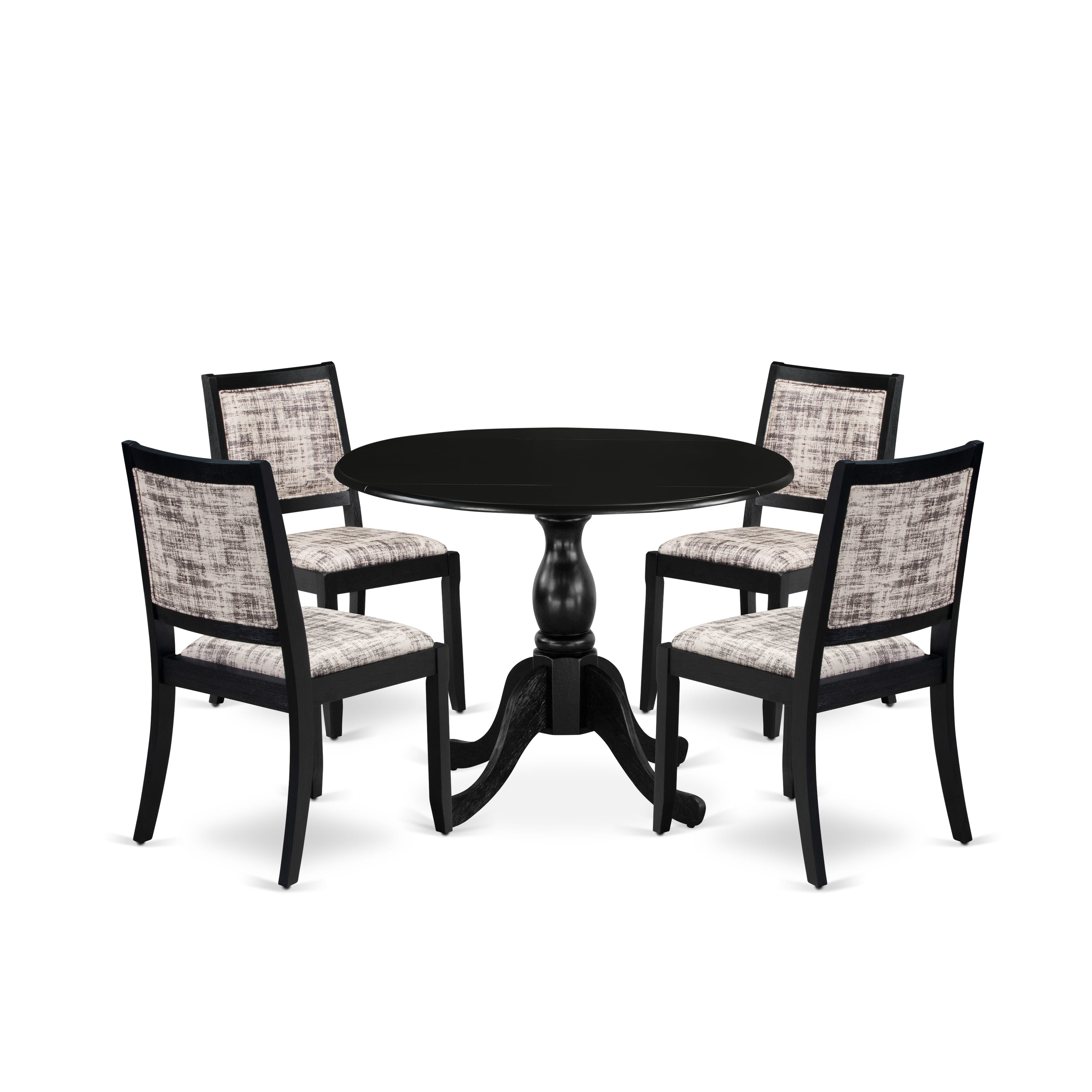 East West Furniture DSX25-BLK-30 -5 Piece Dining Set Includes a Round Table & 4 Stackable Faux Leather Fabric Chairs, Black