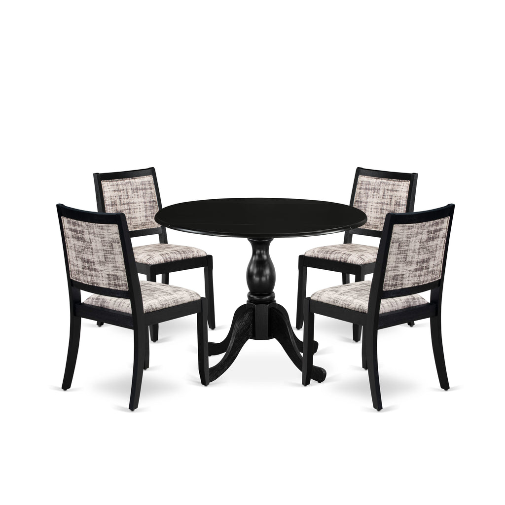 East West Furniture DSX25-BLK-30 -5 Piece Dining Set Includes a Round Kitchen Table with Black Tabletop & 4 Stackable Faux Leather Chairs