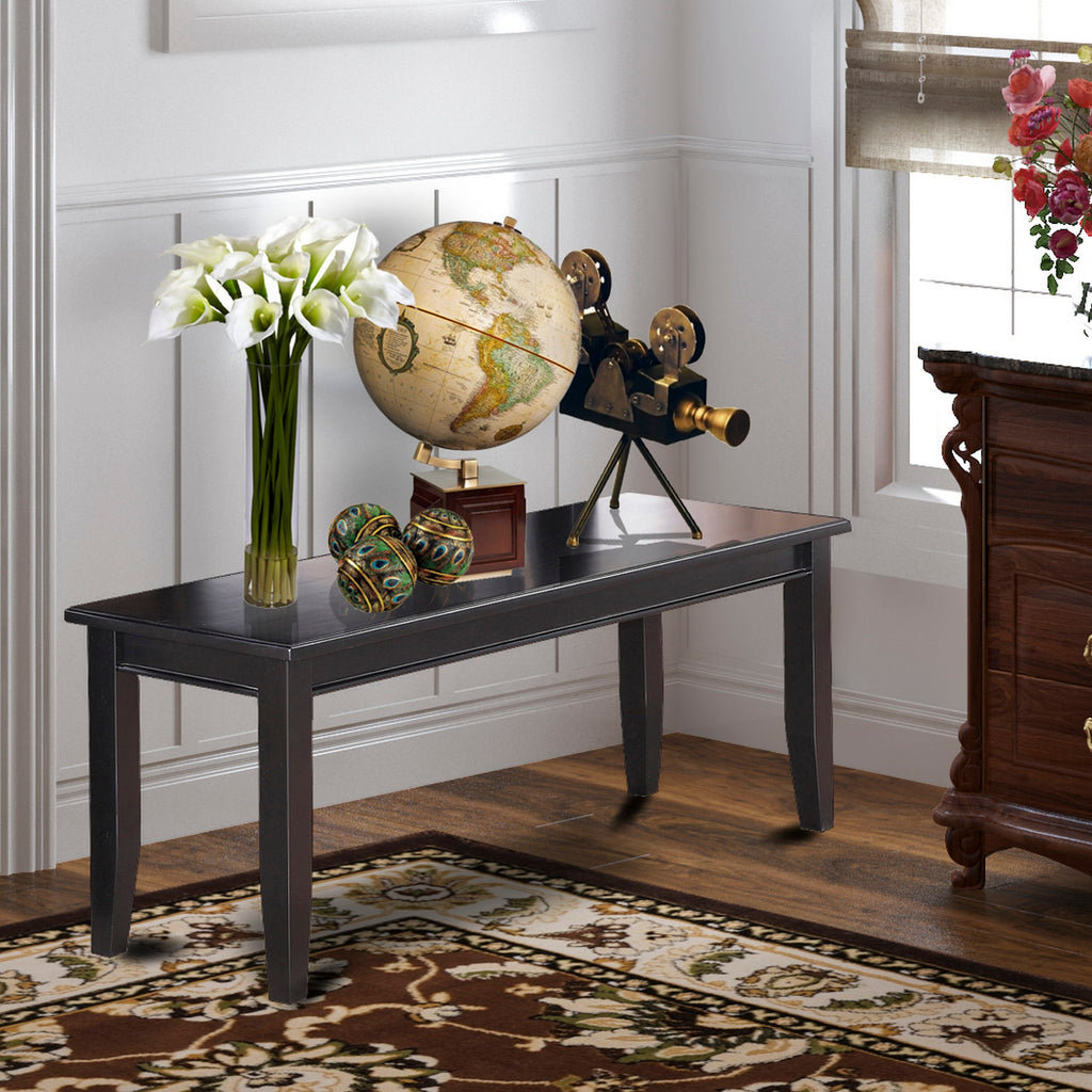 East West Furniture DUAS6-BLK-09 6 Piece Dining Table Set consists A Kitchen Table and a Modren Dining bench 4 Dark Navy Blue Faux Leather Parson Dining Chairs with Stylish Back- Black Finish