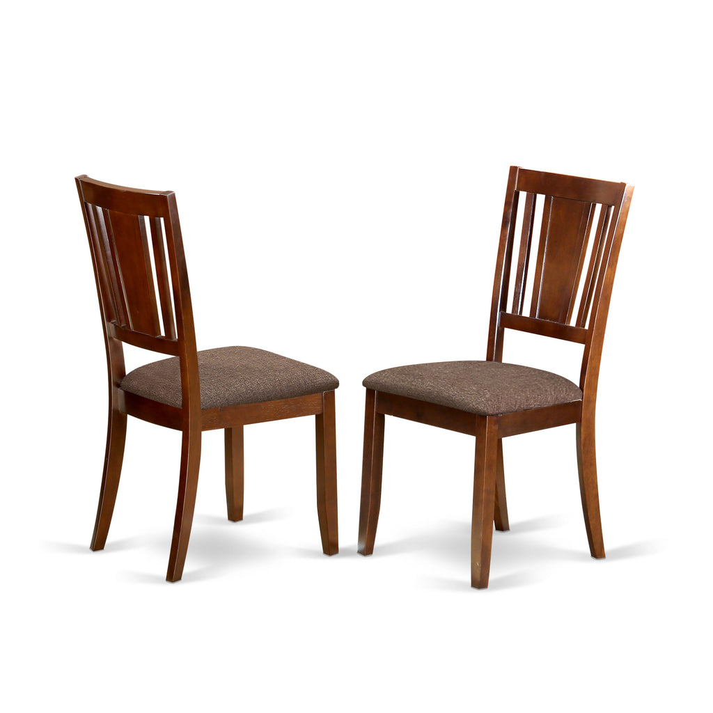 East West Furniture AMDU3-MAH-C 3 Piece Dining Set Contains a Round Kitchen Table with Pedestal and 2 Linen Fabric Dining Room Chairs