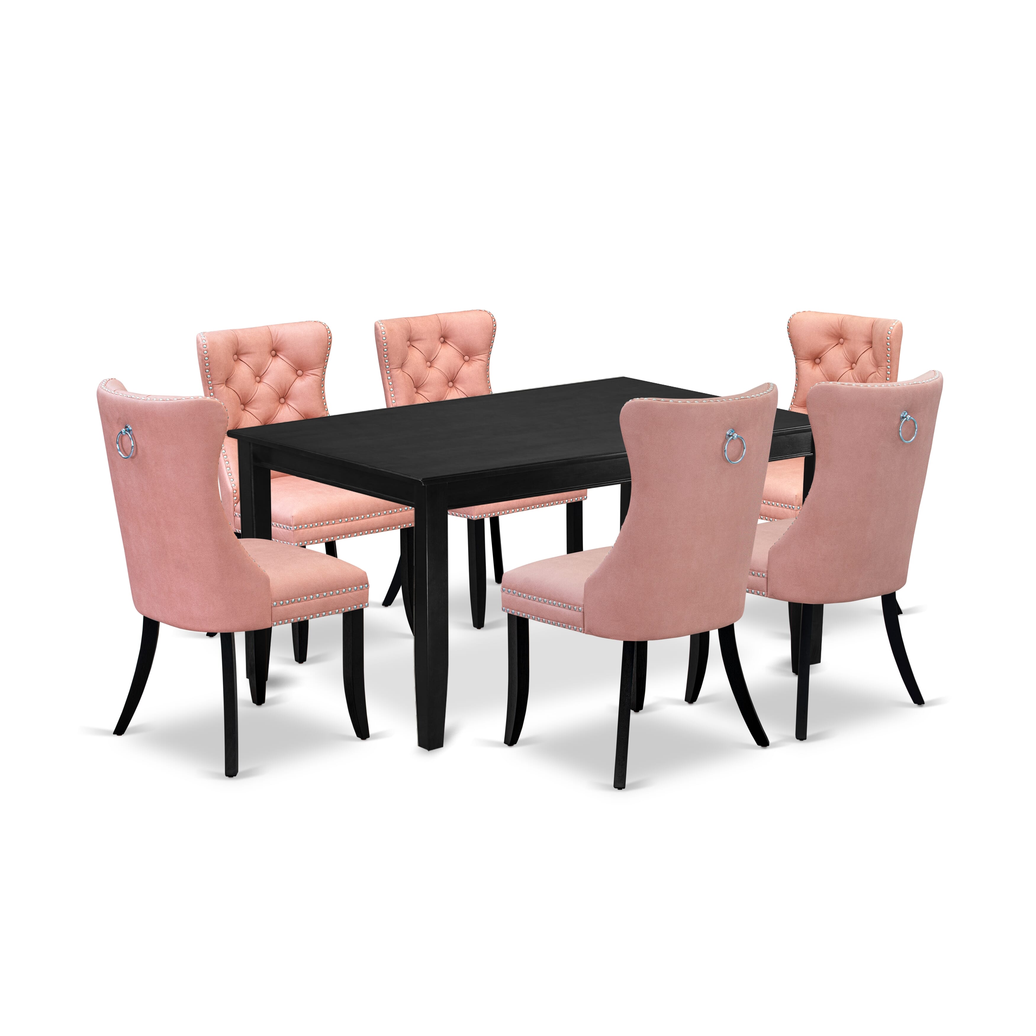 East West Furniture DUDA7-BLK-23 7 Piece Kitchen Table & Chairs Set Includes a Rectangle Dining Table and 6 Upholstered Parson Chairs, 36x60 Inch, Black