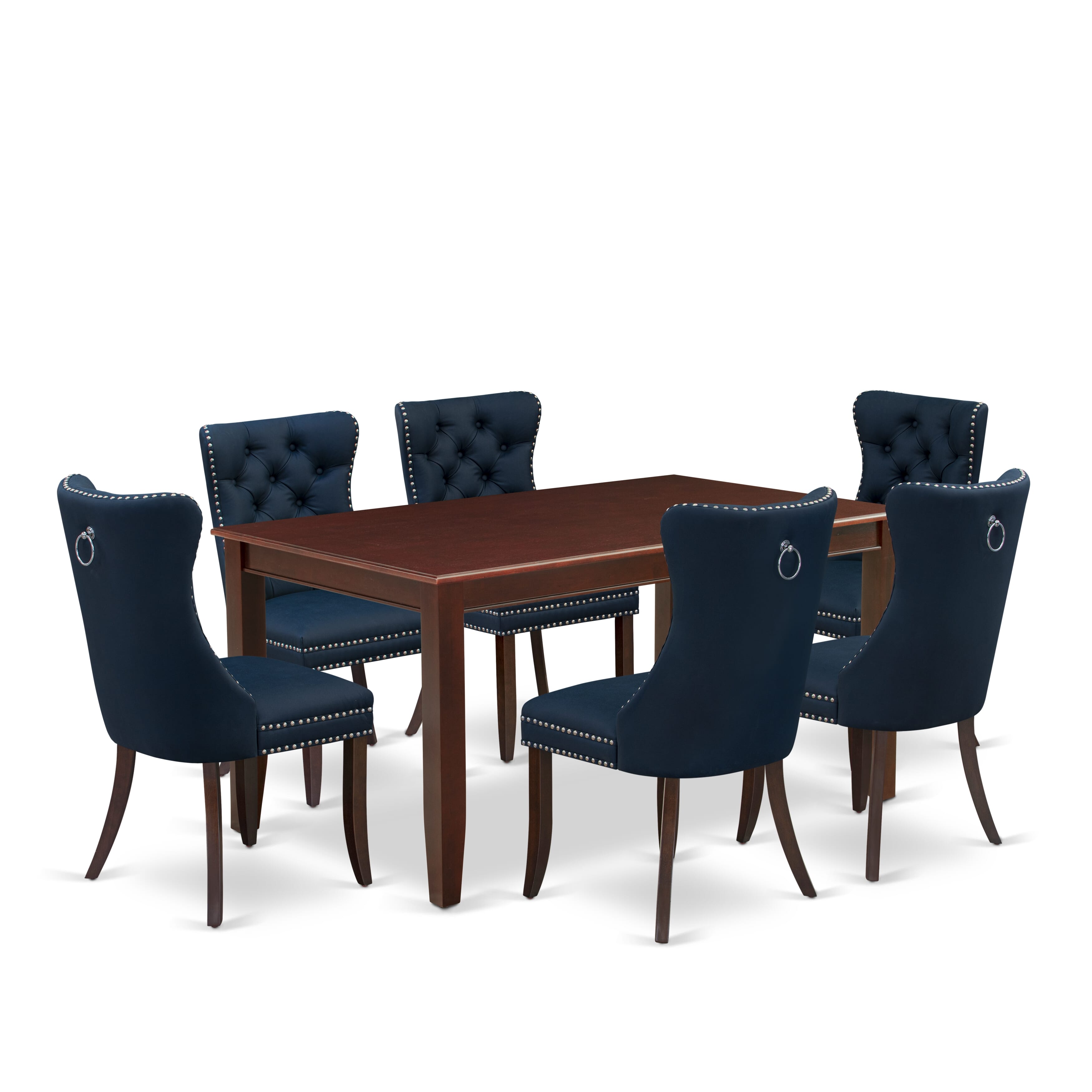 East West Furniture DUDA7-MAH-29 7 Piece Dining Table Set Consists of a Rectangle Kitchen Table and 6 Padded Parson Chairs, 36x60 Inch, Mahogany