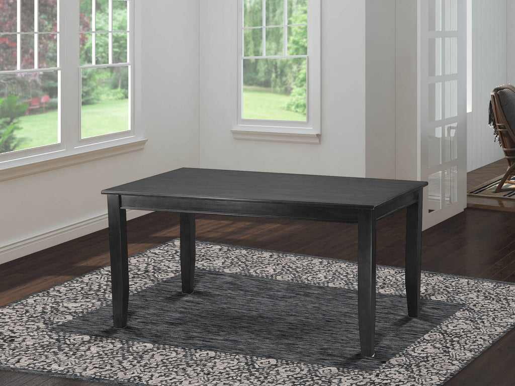East West Furniture DUAS7-BLK-09 7 Piece Dinner Table Set contain A Kitchen Table and 6 Dark Navy Blue Faux Leather Person Kitchen Chairs with Stylish Back- Black Finish