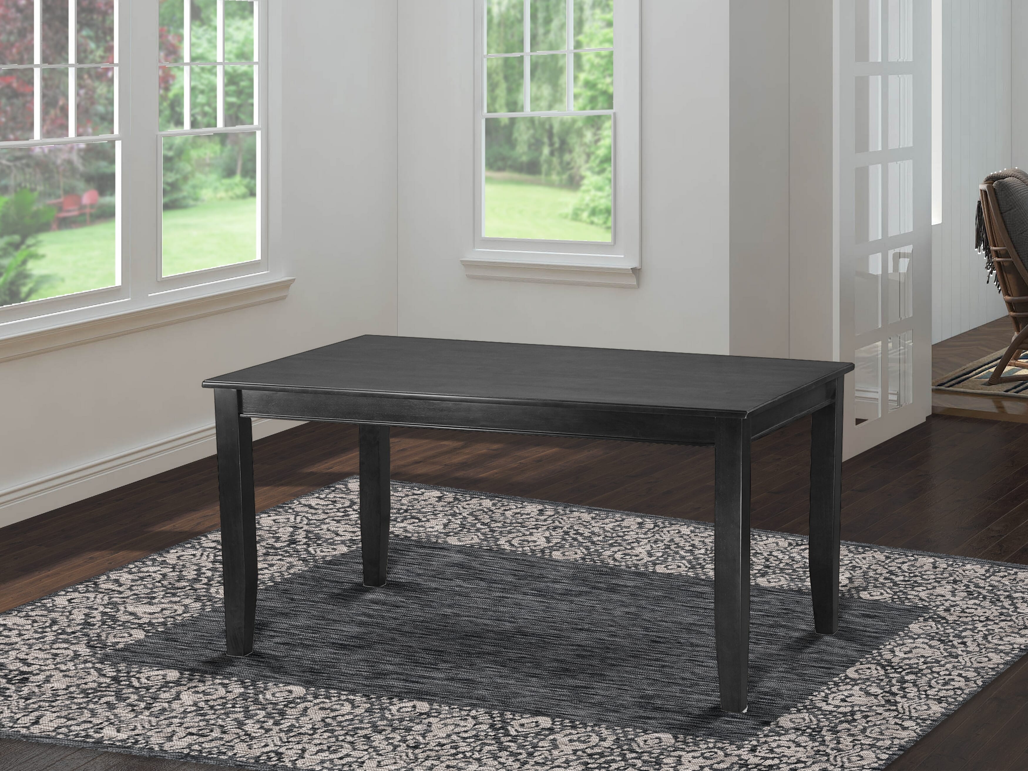 East West Furniture DUAS5-BLK-09 5 Piece Dinner Table Set Includes A Dining Table and 4 Dark Navy Blue Faux Leather Parson Kitchen Chairs with Stylish Back- Black Finish