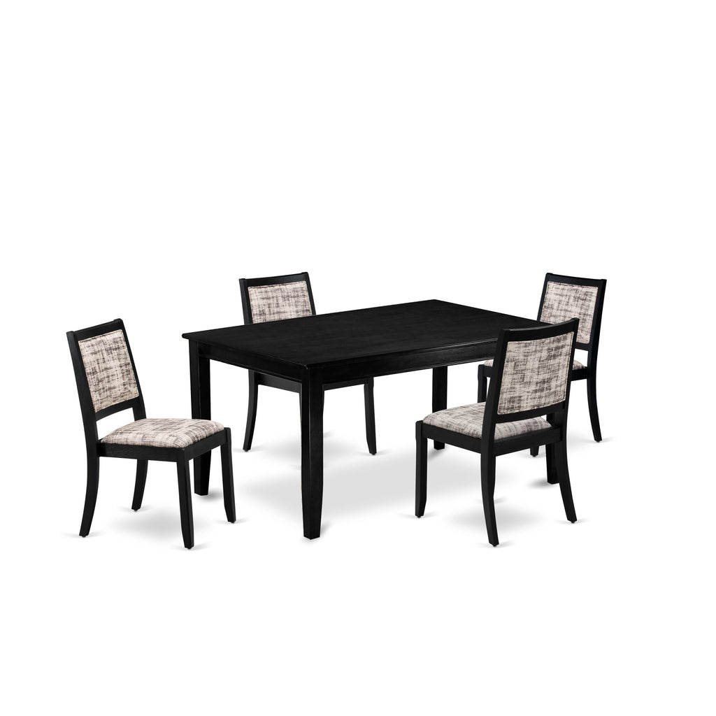 East West Furniture DUX25-BLK-30 -5 Piece Dining Set Includes a Rectangular Kitchen Table with Black Tabletop and 4 Stackable Faux Leather Chairs