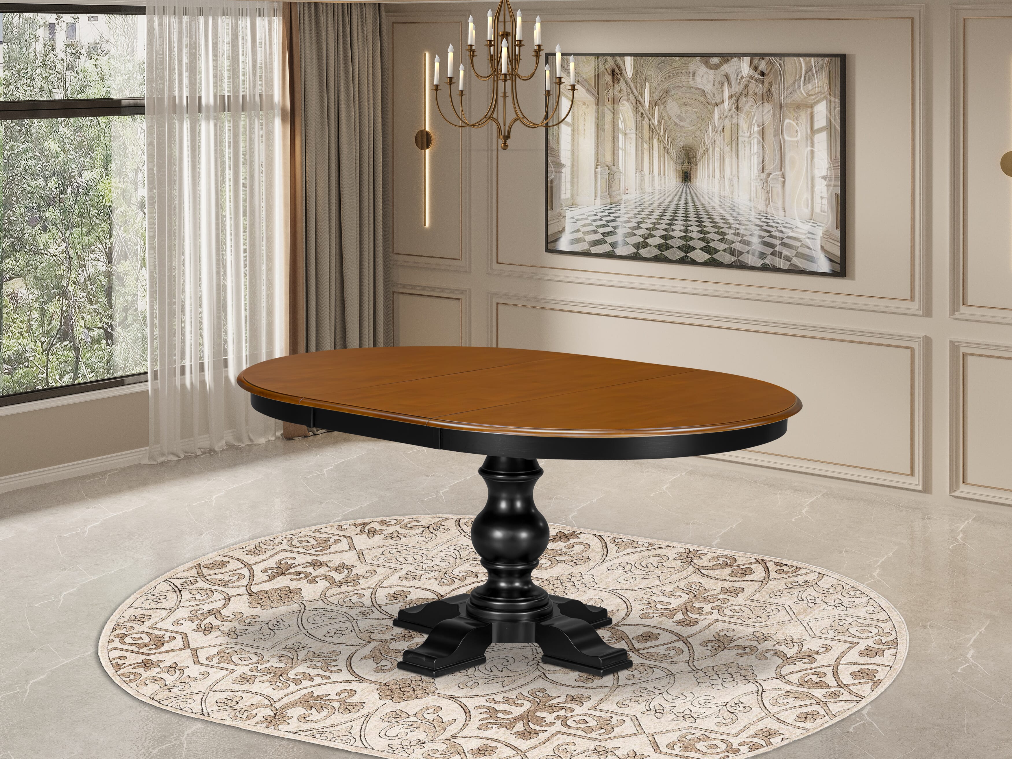 Luxe by East West Furniture � E5T-BCH-TP � A Wooden Dinner Table with an Oval Cherry Tabletop, Butterfly Leaf & Black Finish