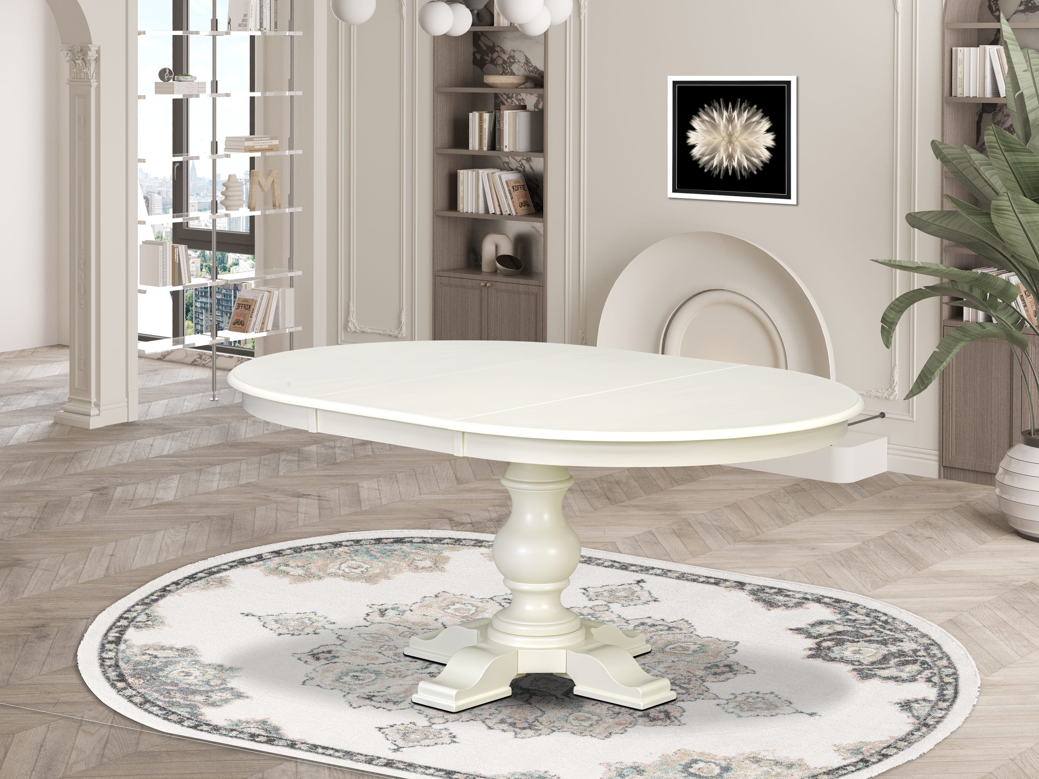 Luxe by East West Furniture - E5T-LWH-TP - A Wooden Dining Table with Butterfly Leaf Oval tabletop � Linen White Finish